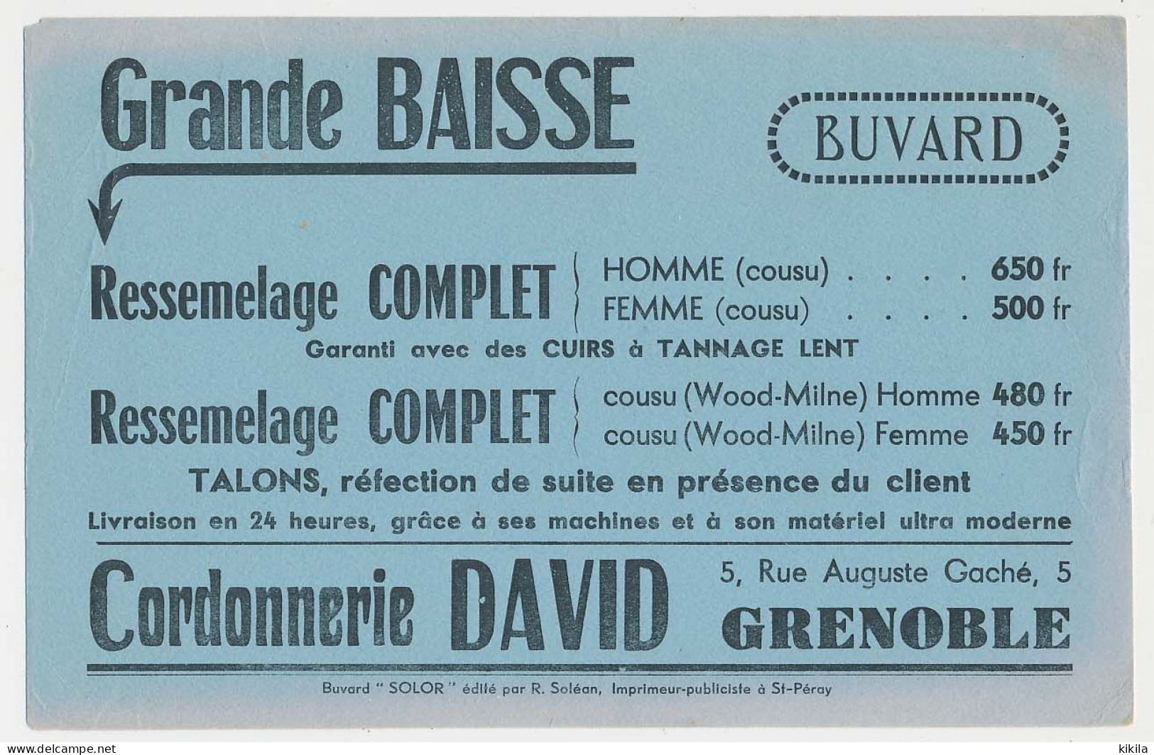 Buvard  21.3 X 13.7 Cordonnerie DAVID Grenoble - Shoes