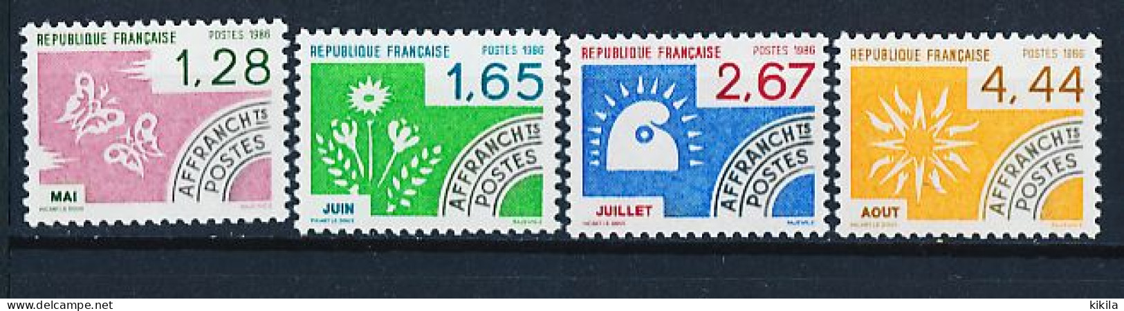 Timbre FRANCE Neuf Préoblitéré Les Mois De L'année II Yvert Et Tellier N° 190** à 193**  Mai Juin Juillet Août - 1964-1988