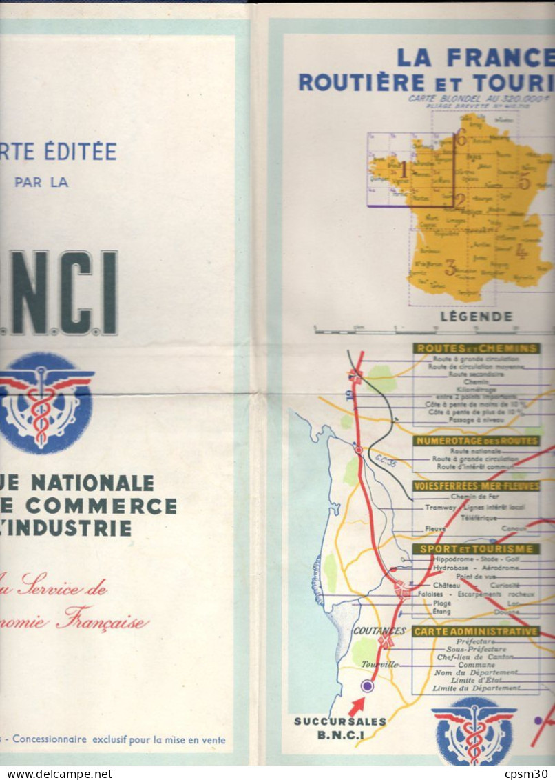 Carte Géographique Par La B.N.C.I. édition Blondel La Rougerie, Lorient/Pontivy, Le Havre, Nantes, Poitiers, N° 1 - Cartes Routières