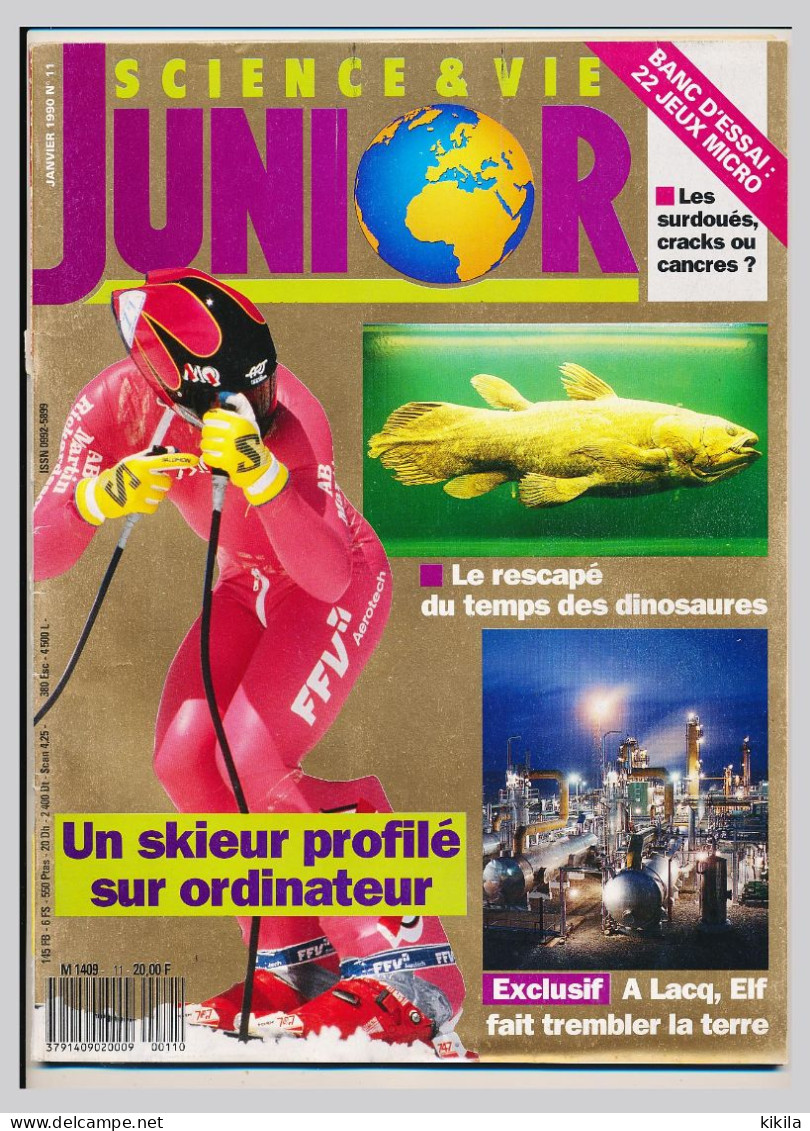 Revue SCIENCE & VIE JUNIOR N° 11 Janvier 1990 Un Skieur Profilé Sur Ordinateur  Le Rescapé Du Temps Des Dinosaures  * - Wissenschaft