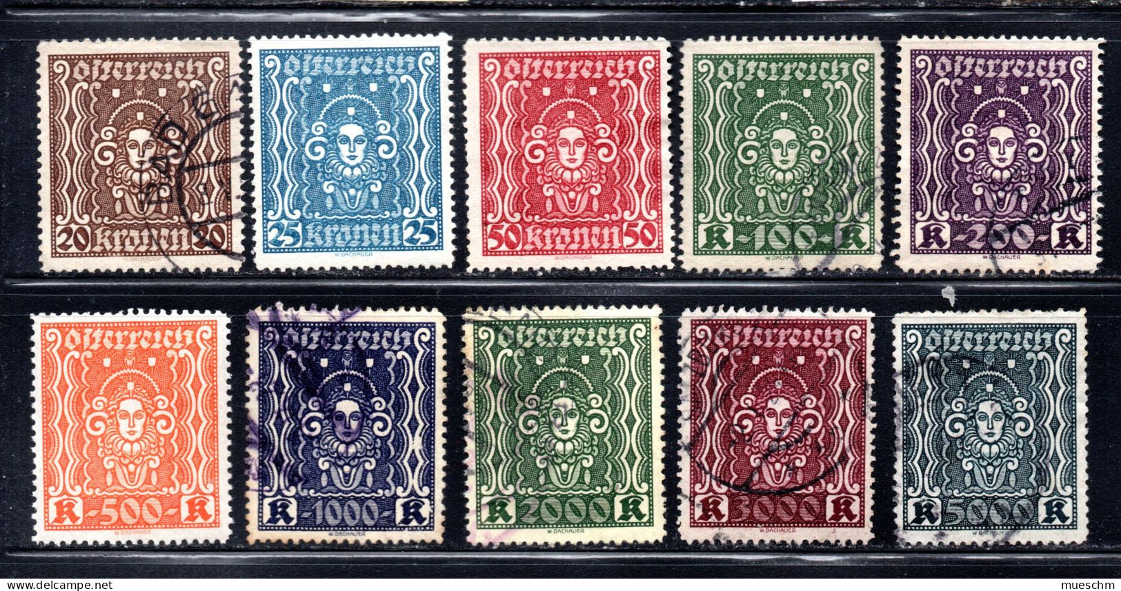 Österreich, 1922, Aus Satz "Frauenkopf", Gestempelt/mF, MiNr.398A-407A  (19990E) - Used Stamps