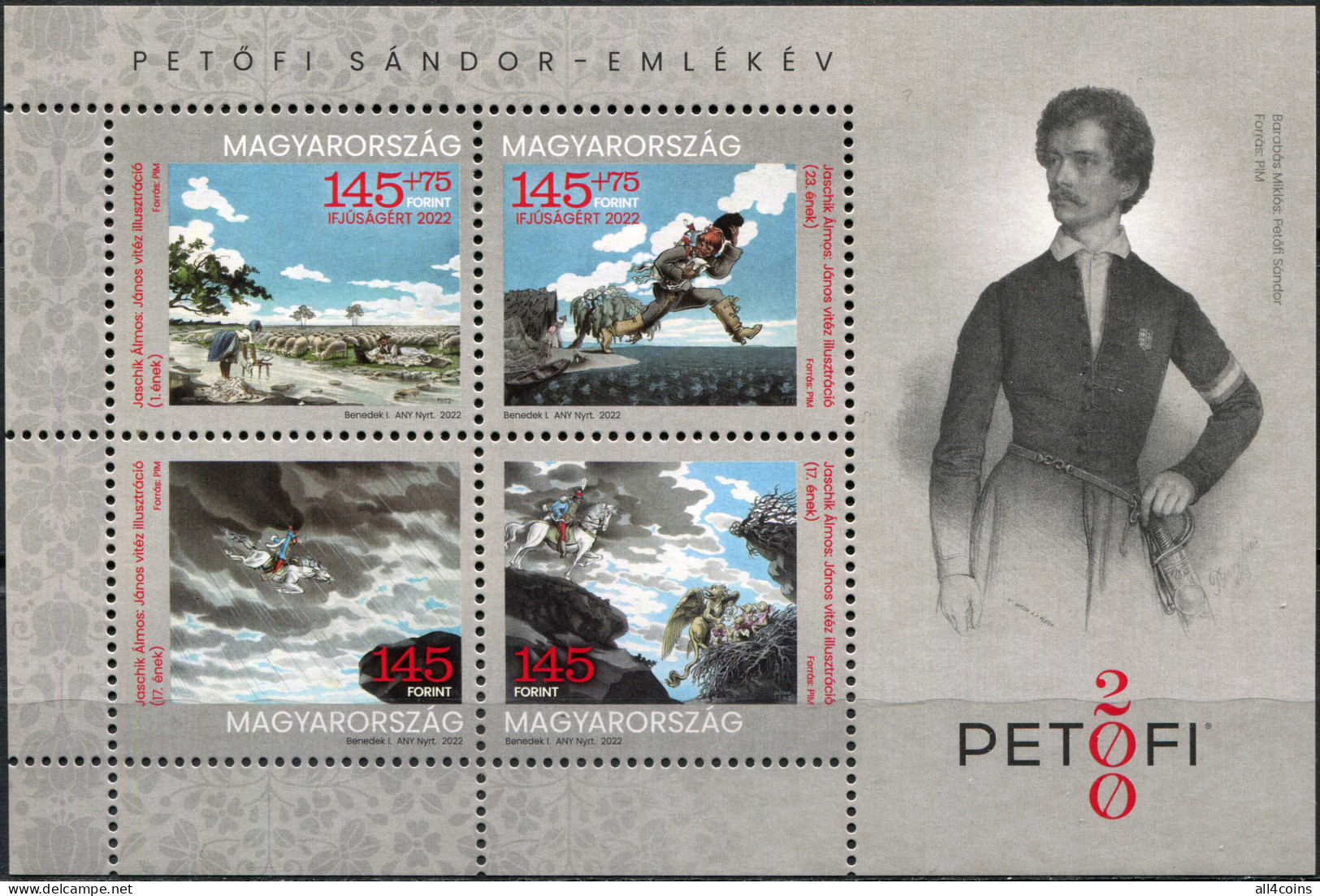 Hungary 2022. Sándor Petőfi, Poet (MNH OG) Miniature Sheet - Unused Stamps