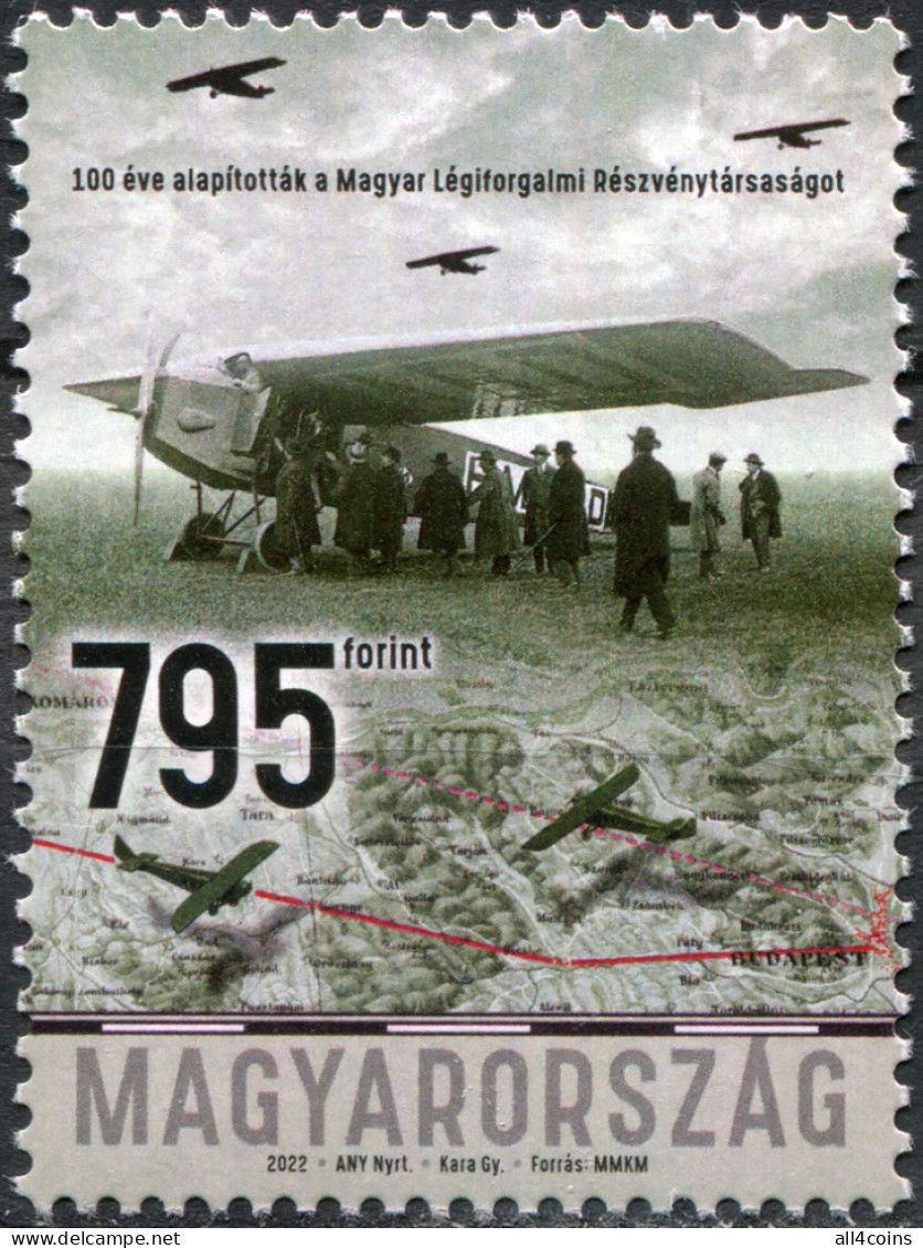 Hungary 2022. Centenary Of The Malert Hungarian Airline (MNH OG) Stamp - Neufs