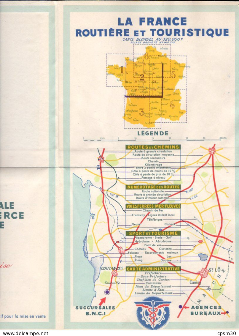 Carte Géographique Par La B.N.C.I. édition Blondel La Rougerie, Nantes, Bourges, Meaux/Romilly, Cognac, Vichy, N° 2 - Carte Stradali