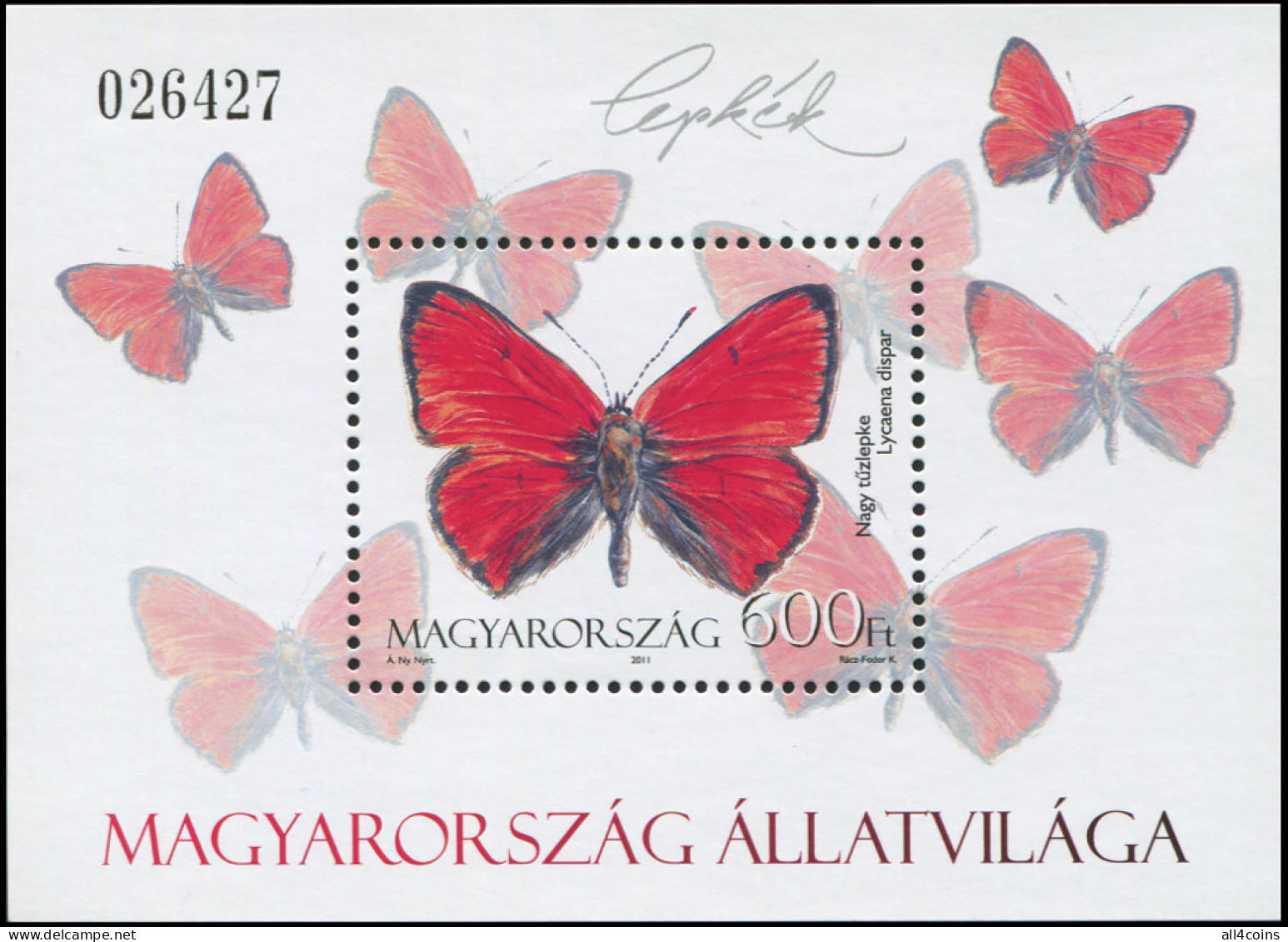 Hungary 2011. Large Copper (Lycaena Dispar) (MNH OG) Souvenir Sheet - Neufs