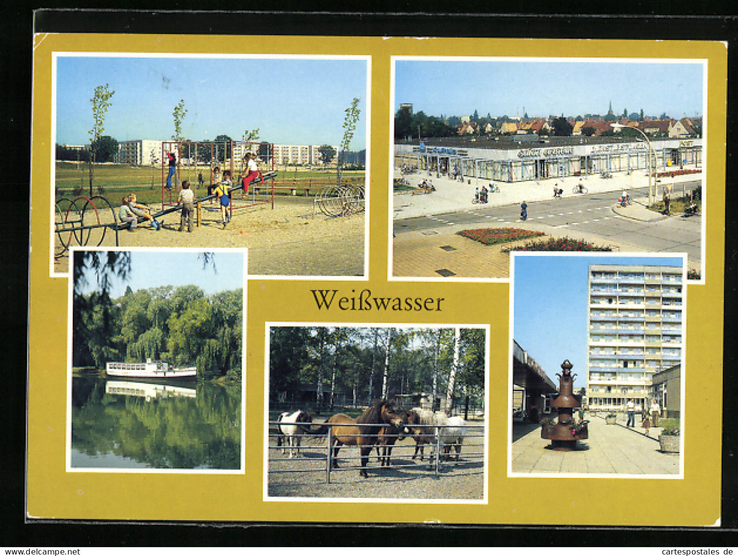 AK Weisswasser, Lutherstrasse /Brechtstrasse, Jahnteich Mit Schiffsbar, Wohnkomplex Mit Wasserturm  - Weisswasser (Oberlausitz)
