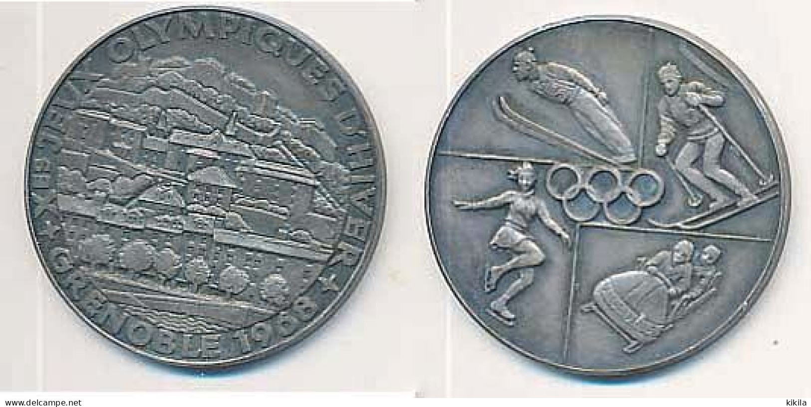 Médaille Argent 40mm Xèmes Jeux Olympiques D'Hiver De GRENOBLE 1968  Patinage Bobsleigh Ski Alpin  Saut à Ski - Bekleidung, Souvenirs Und Sonstige
