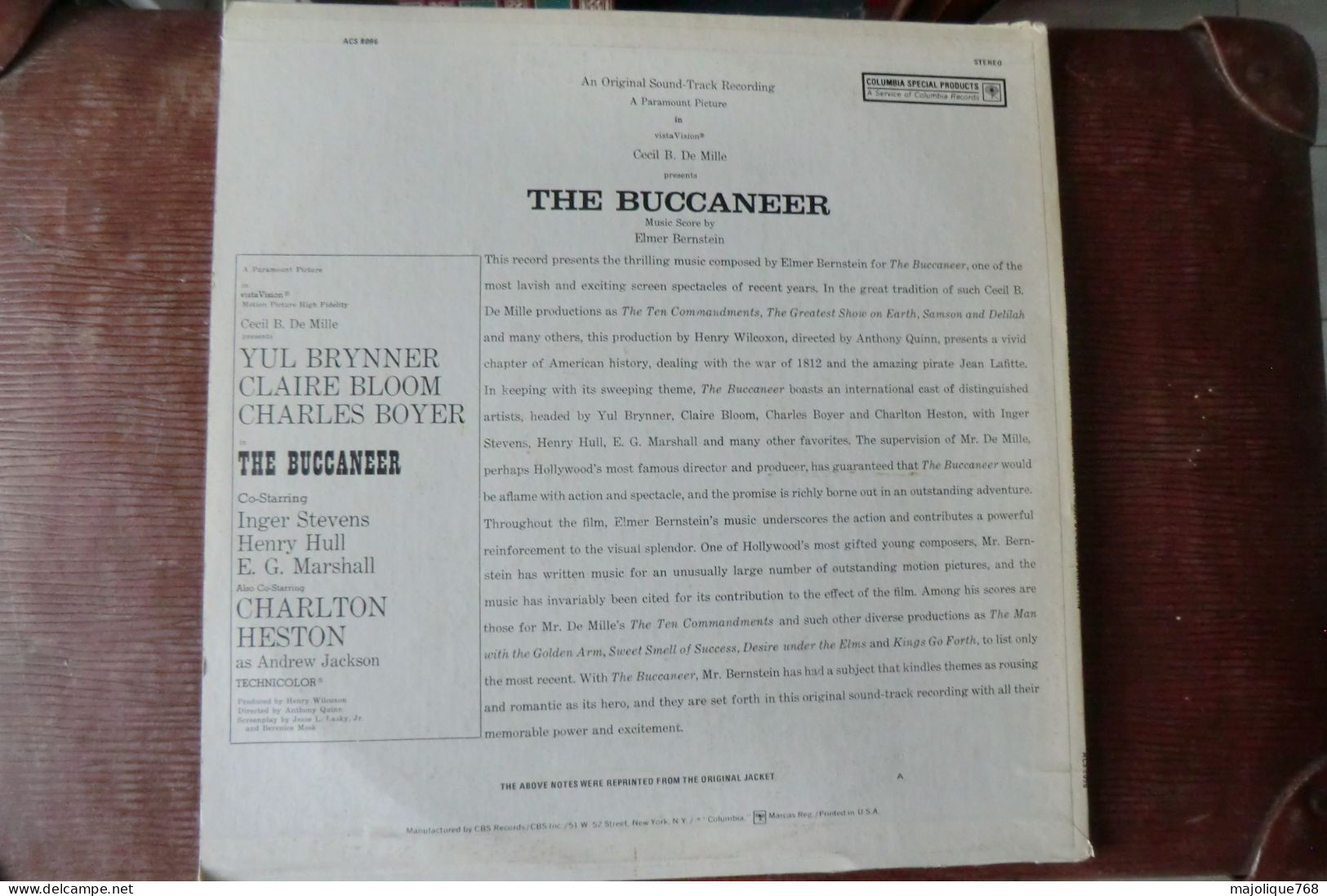 Disque - Elmer Bernstrin - The Buccaneer (an Origina Sound-track Recording - Columbia ACS 8096  - US - Soundtracks, Film Music