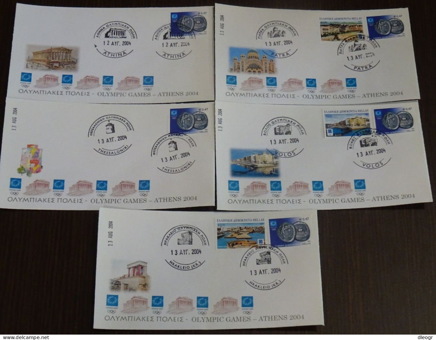 Greece 2004 All 5 Olympic Cities Unofficial Cover SET - FDC