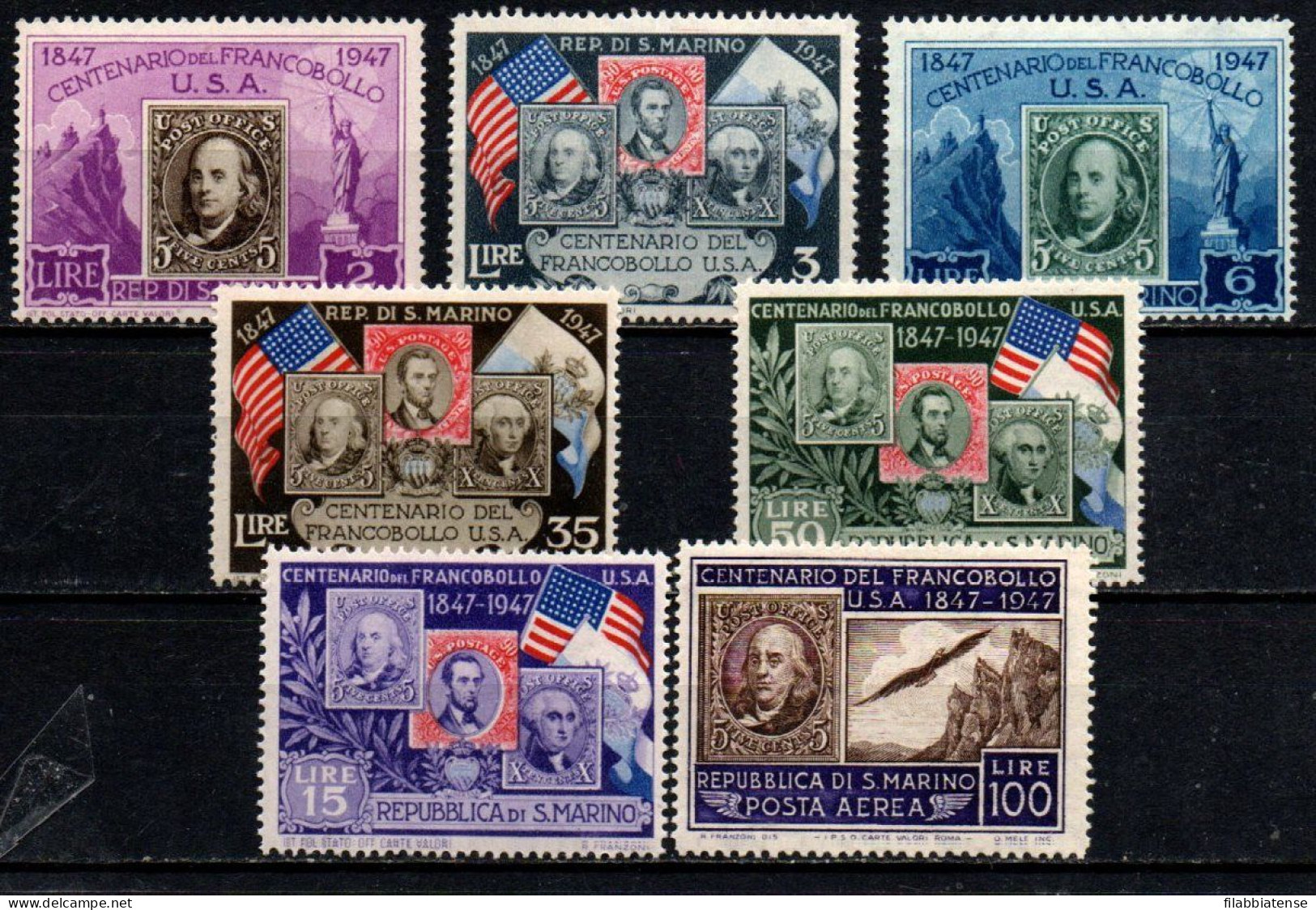 1947 - San Marino 330/35 + PA 75 Primo Francobollo Degli Stati Uniti   ++++++ - Unused Stamps
