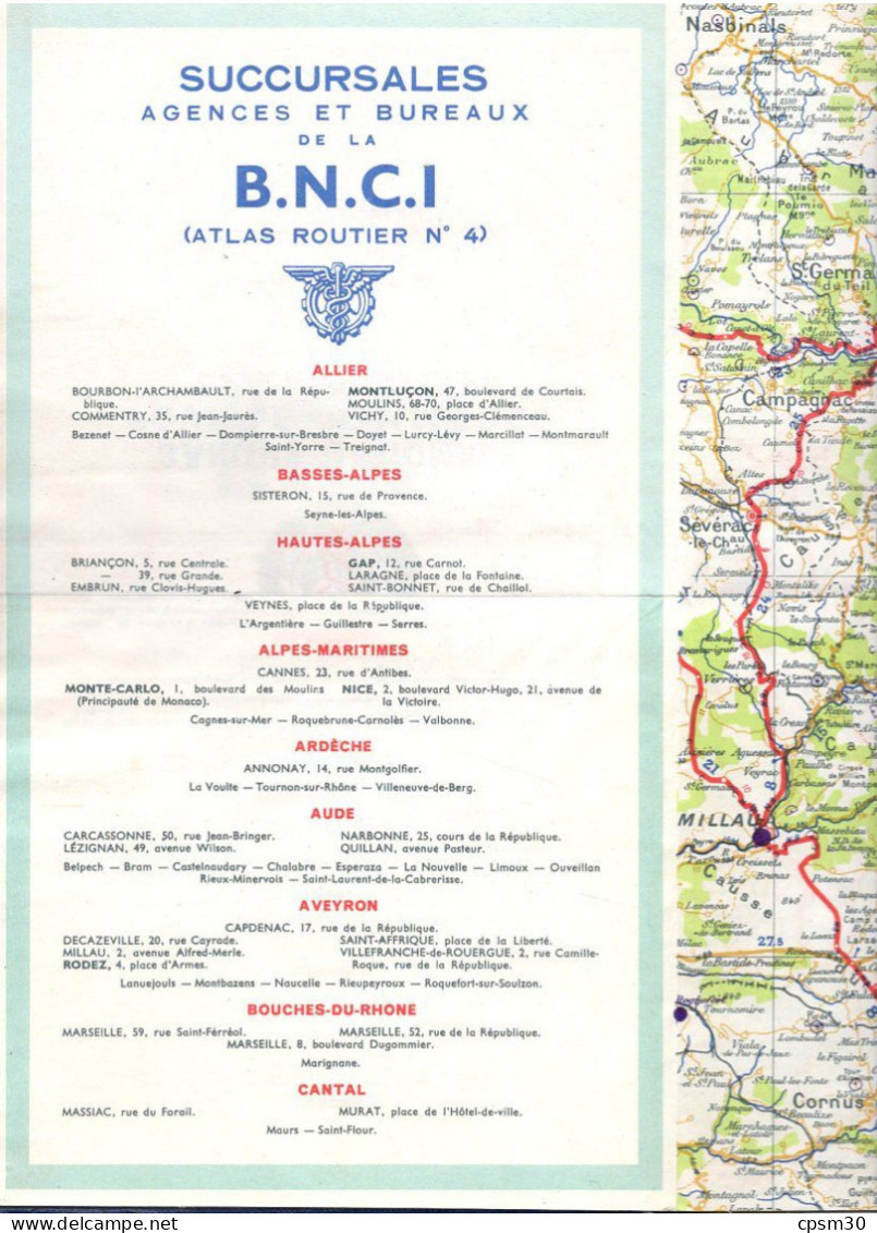 Carte Géographique Par La B.N.C.I. édition Blondel La Rougerie, Vichy/Le Montet, Genève, Narbonne, Ventimiglia, N° 4 - Carte Stradali