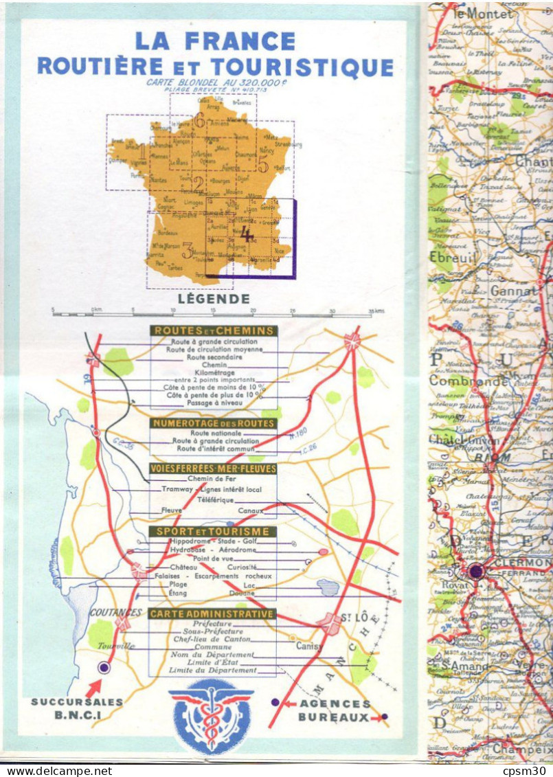 Carte Géographique Par La B.N.C.I. édition Blondel La Rougerie, Vichy/Le Montet, Genève, Narbonne, Ventimiglia, N° 4 - Wegenkaarten