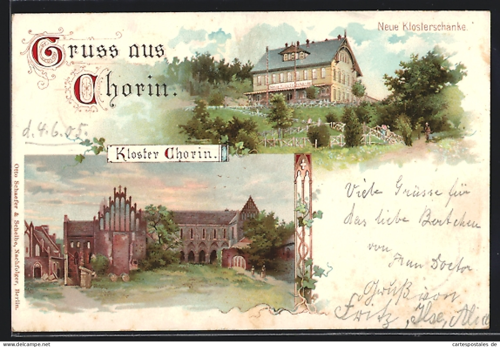 Lithographie Chorin, Klosterschänke Und Kloster Chorin  - Chorin