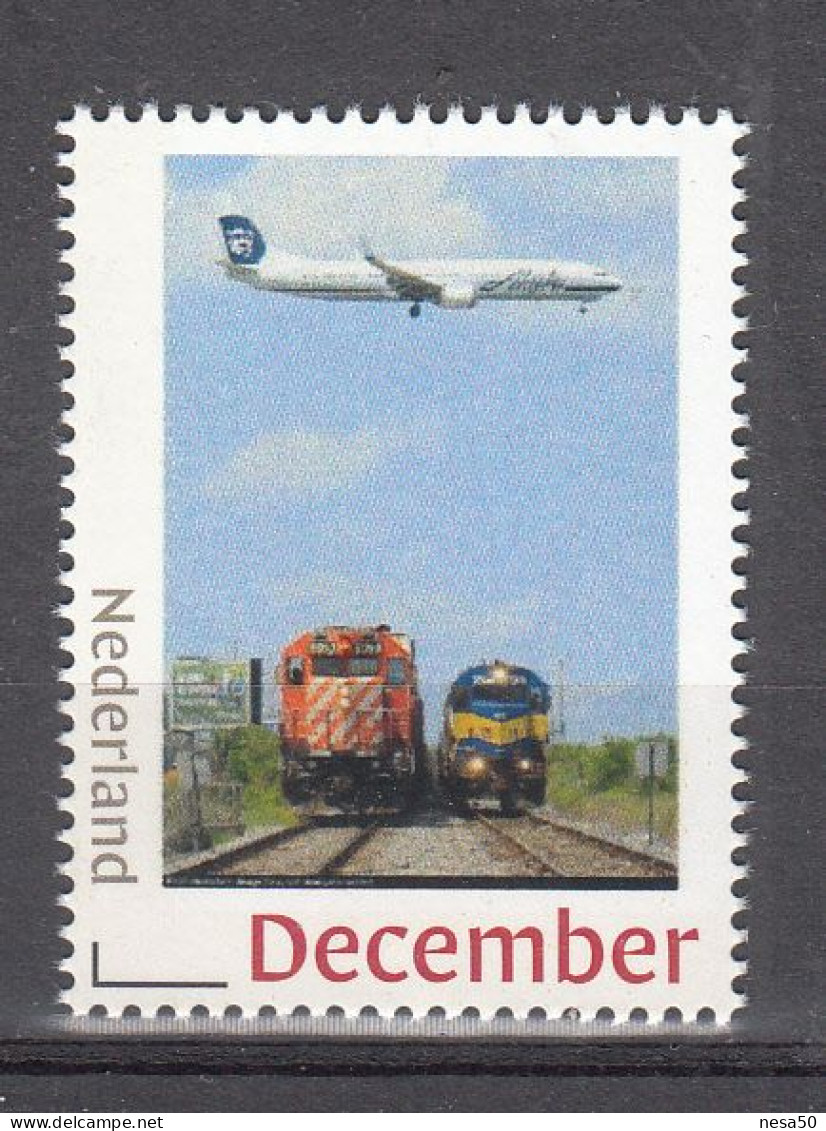 Treinen, Train, Locomotive, Eisenbahn , Nederland Persoonlijke: Decemberzegel, 2 Treinen + Vliegtuig, Airplane - Nuevos