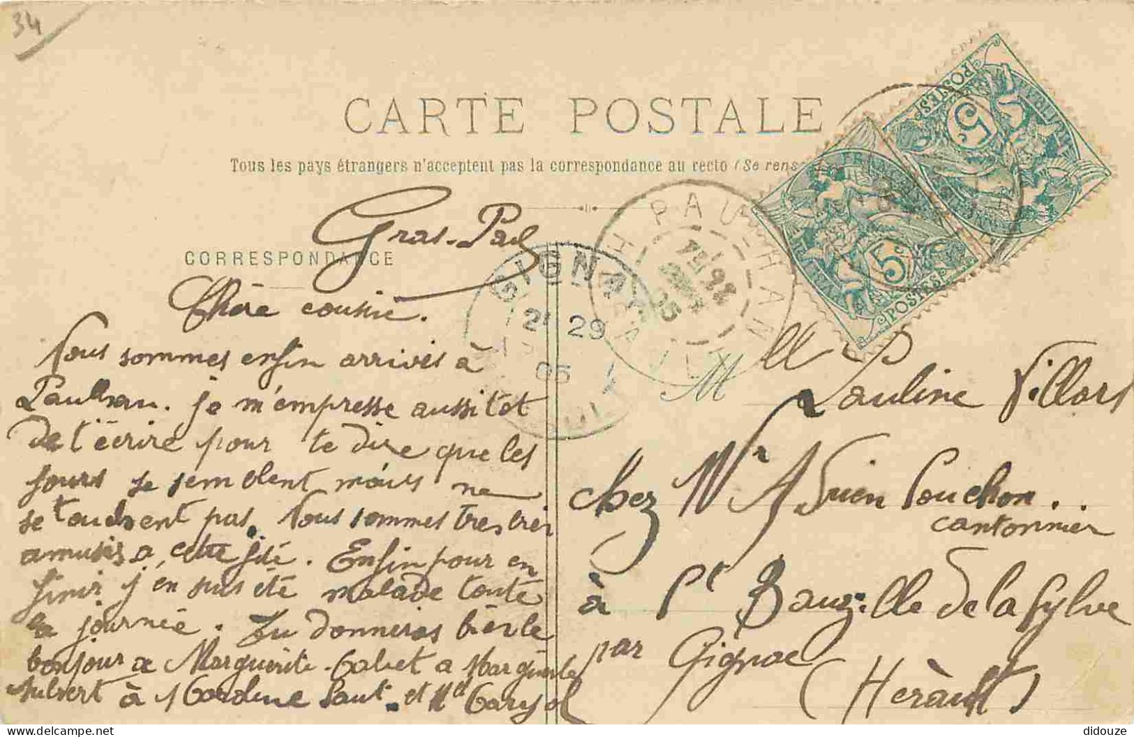34 - Paulhan - Vue Générale - Correspondance - CPA - Oblitération Ronde De 1905 - Voir Scans Recto-Verso - Paulhan