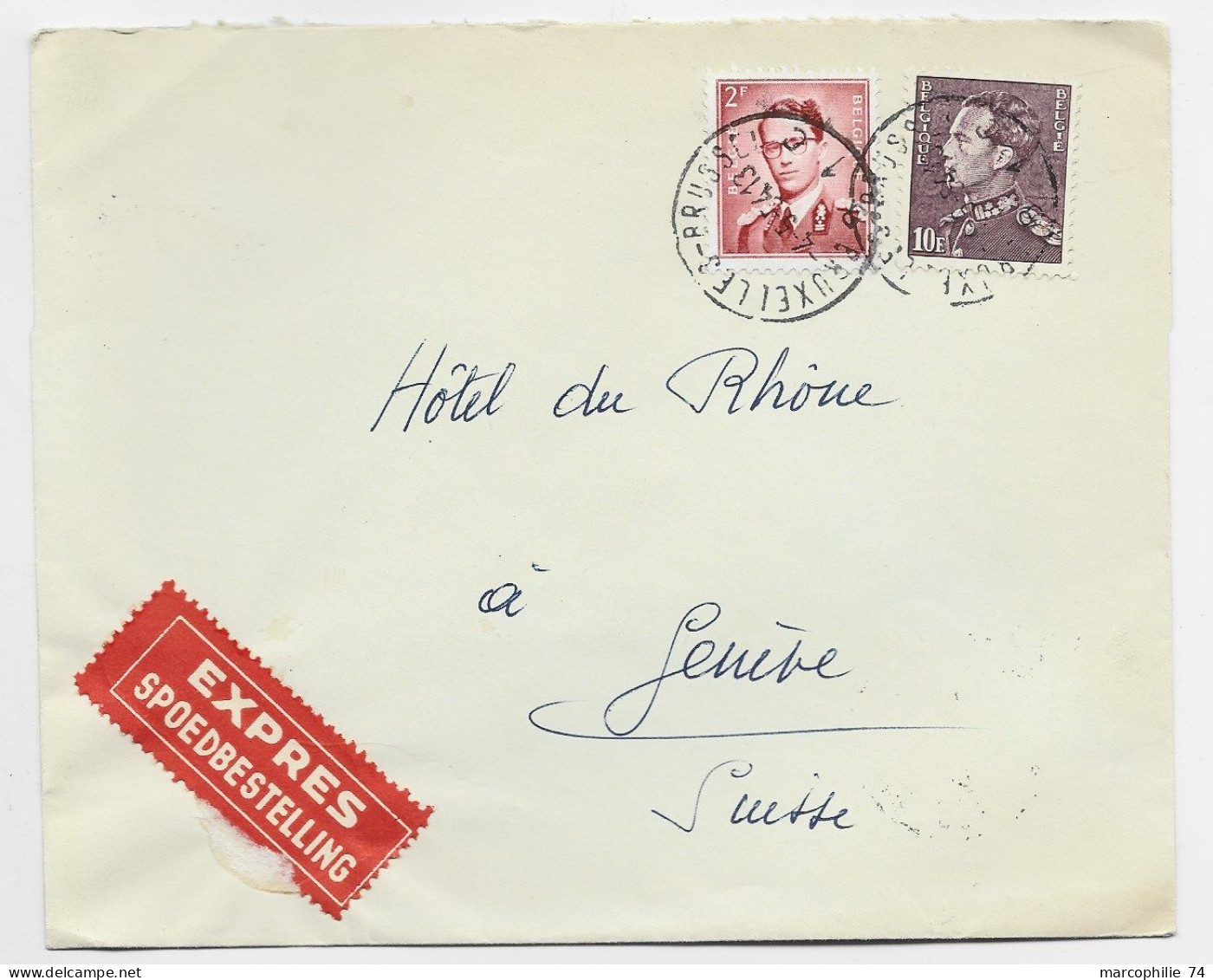 BELGIQUE 2FR+10FR LETTRE COVER EXPRES BRUXELLES 1954 TO SUISSE - 1953-1972 Occhiali