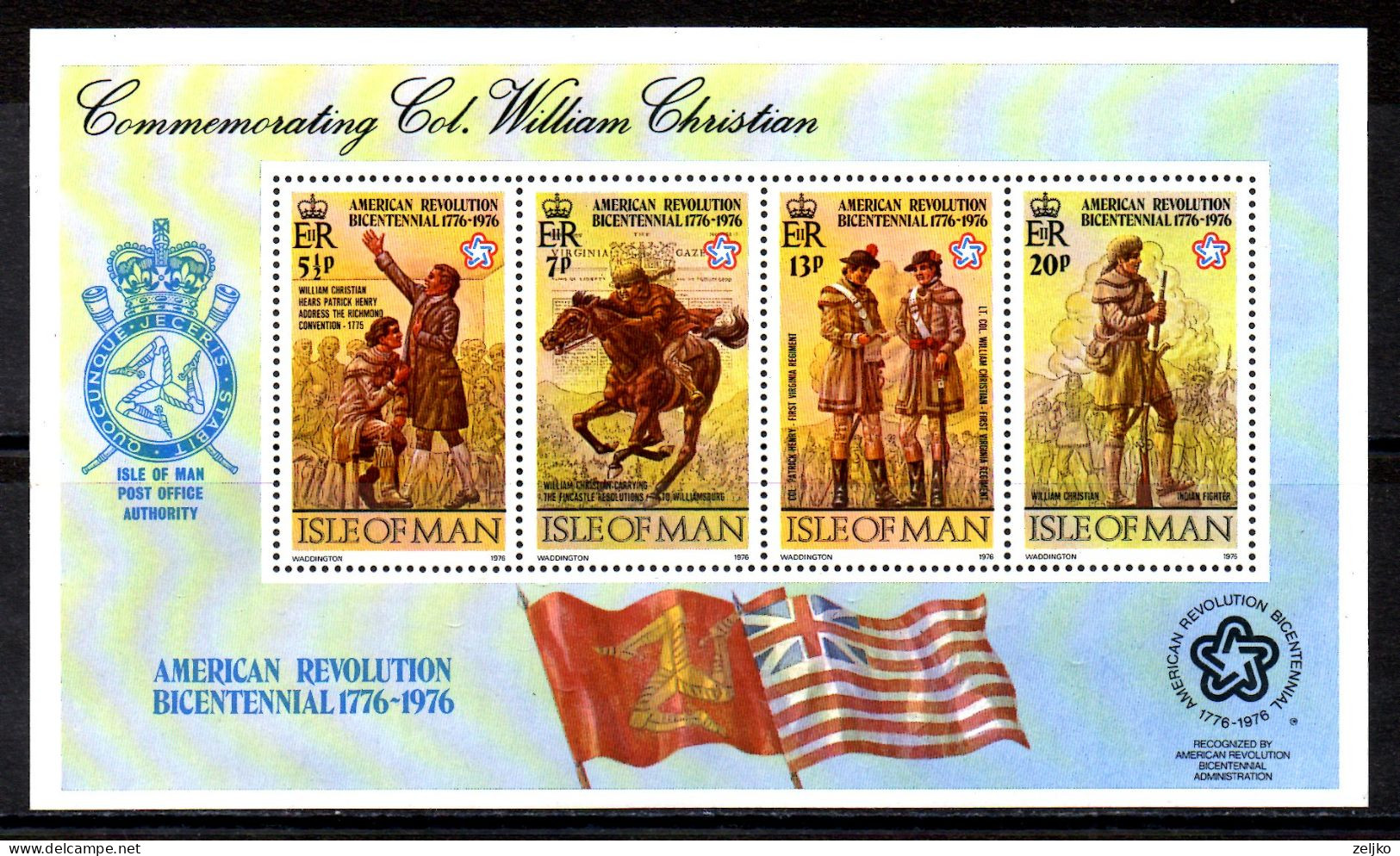 Isle Of Man, MNH, 1976, Michel Bl 2, American Revolution Bicentenary - Isola Di Man