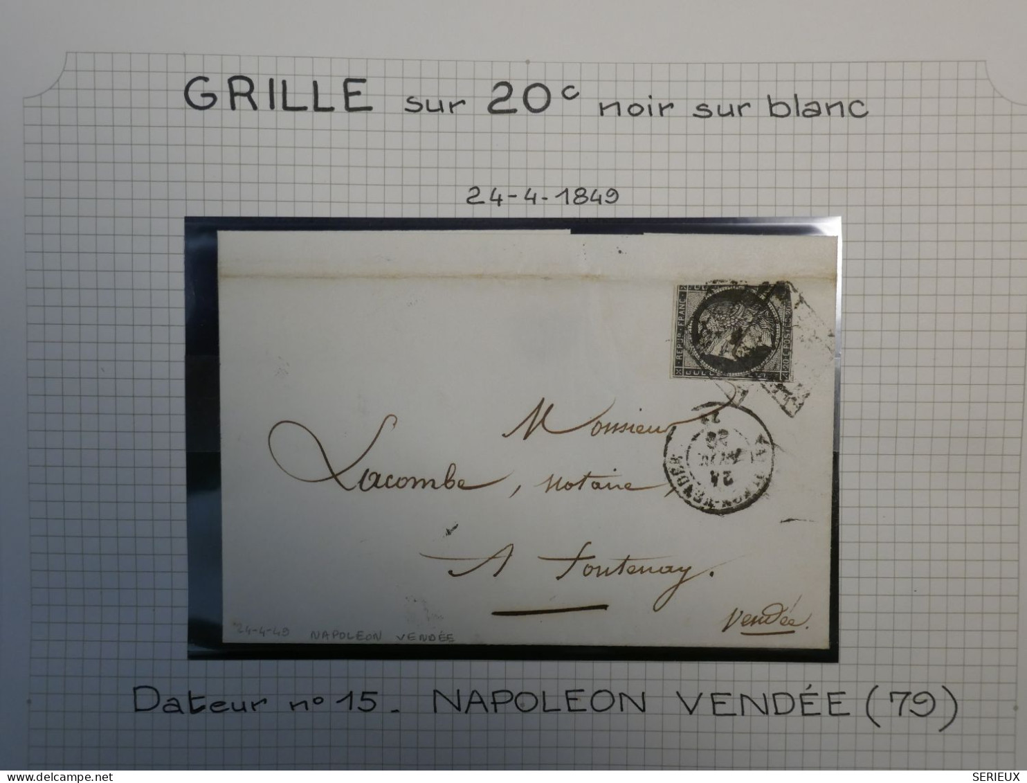 DM 16 FRANCE BELLE LETTRE RARE 24 4 1849  N°3 +NAPOLEON A FONTENAY VENDEE  + VU BEHR .DISPERSION COLLECTION++ - 1849-1876: Periodo Clásico