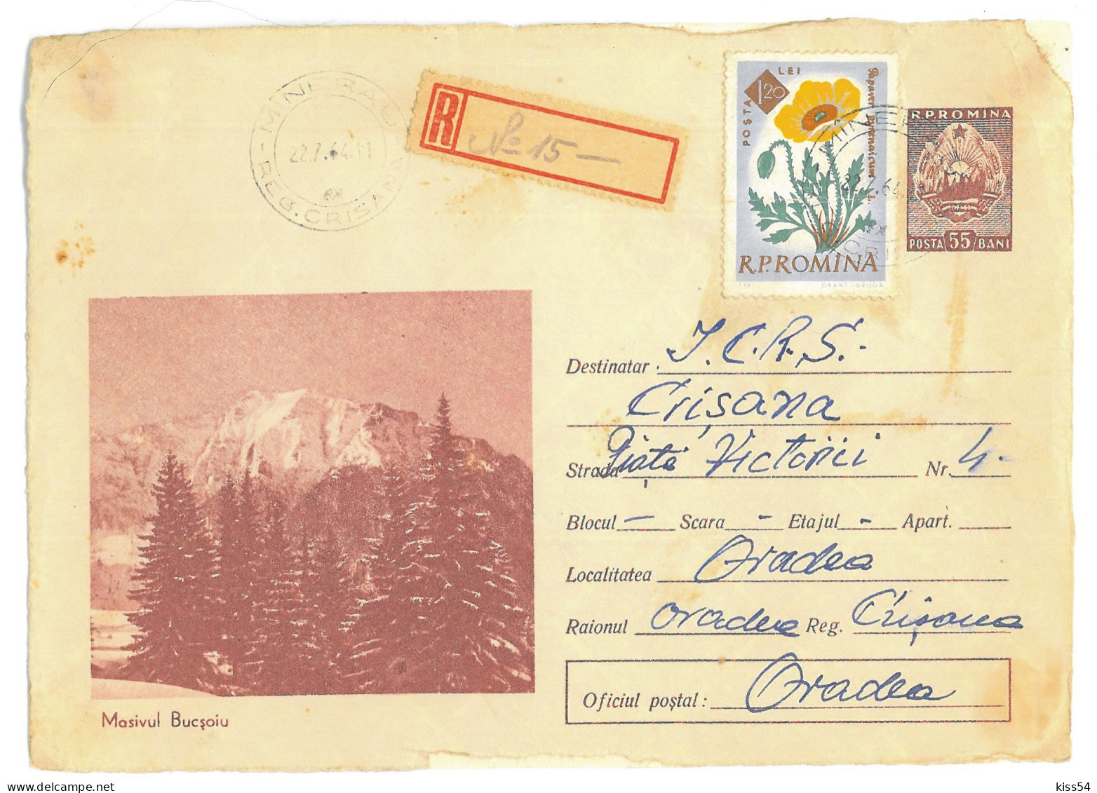 IP 64 - 01001h-a Mountain BUCSOIU, Romania - REGISTERED Stationery - Used - 1964 - Postal Stationery