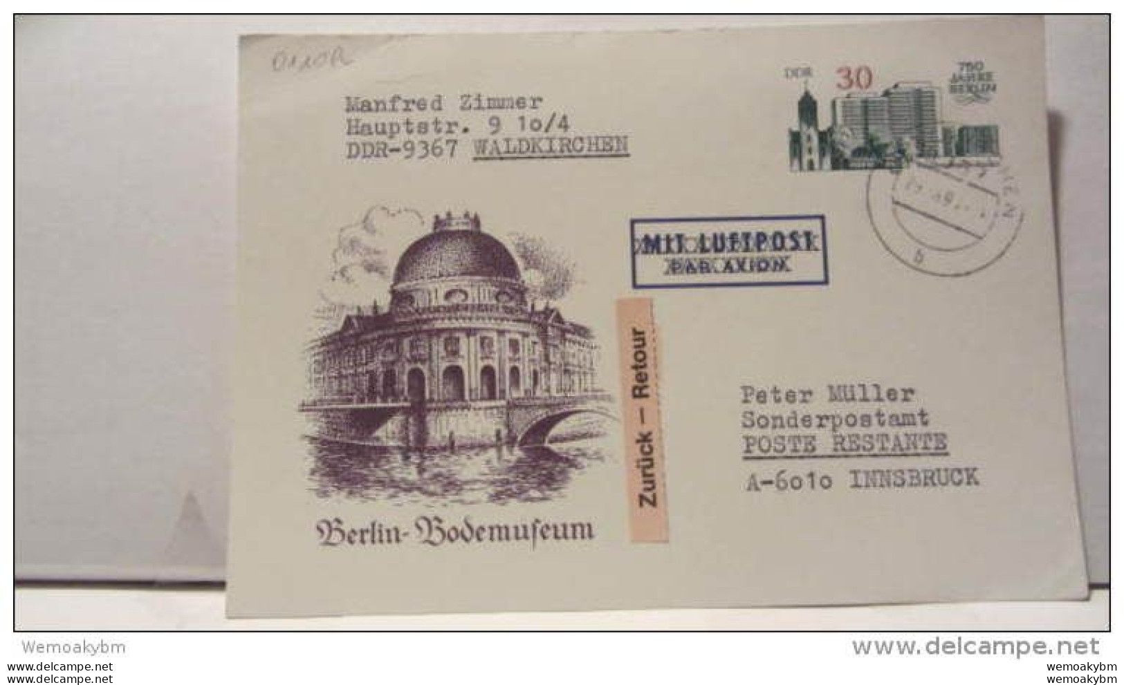 DDR-WU: Gs-Bild-Karte Als "MIT LUFTPOST" Durchgestrichen Vom 29.8.90, Mit "ZURÜCK"-Vermerk-Selten! Portogenau Knr: P 97 - Schiffspost