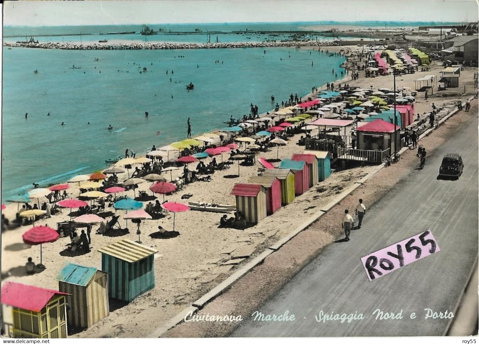 Marche-macerata- Civitanova Marche Spiaggia Nord E Porto Veduta Panoramica Animatissima Anni 50 - Andere & Zonder Classificatie