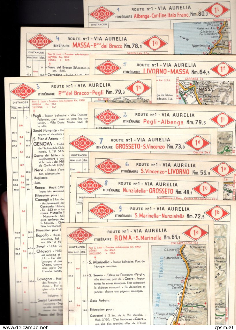 Carte Géographique par Automobile Club d'Italia (A.C.I.), Itinéraires des routes, 1/300.000, (34 fiches)