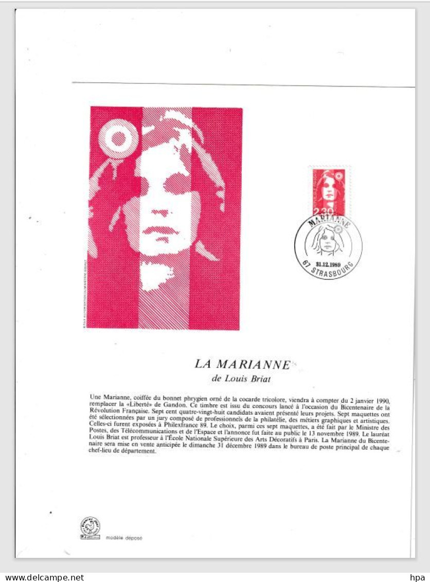 Marianne De Briat, Oblitéré Du 31.12.1989 Sur Timbre N° 2614 D'Yvert Et Tellier - Covers & Documents