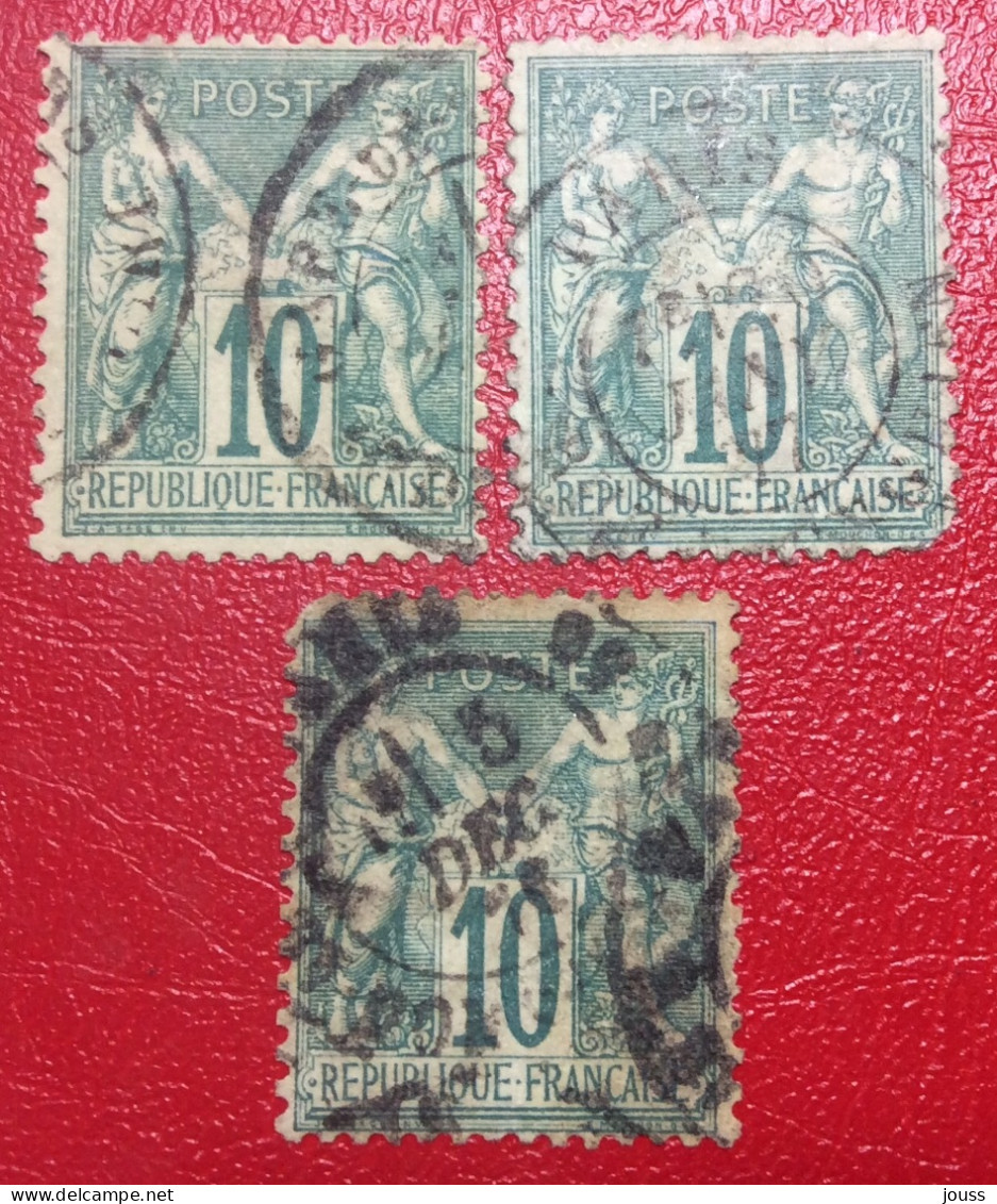 3S-2(1) Sage 65 Vert 10c Lot De 3 Oblitérés - 1876-1878 Sage (Type I)