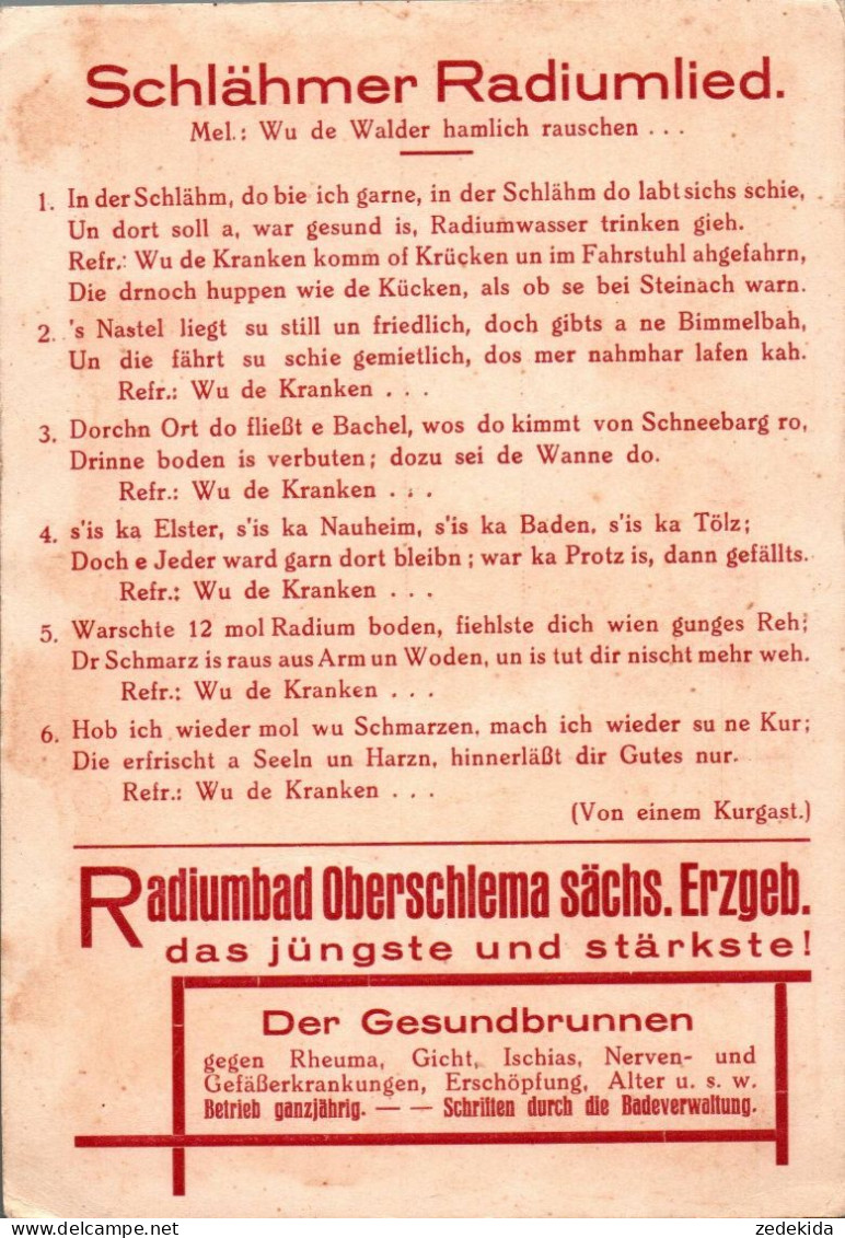 8646 - Bad Schlema Aue - Oberschlema Schlähmer Radiumbad Liedkarte Erzgebirge Erzgebirgisches Volkslied - Aue