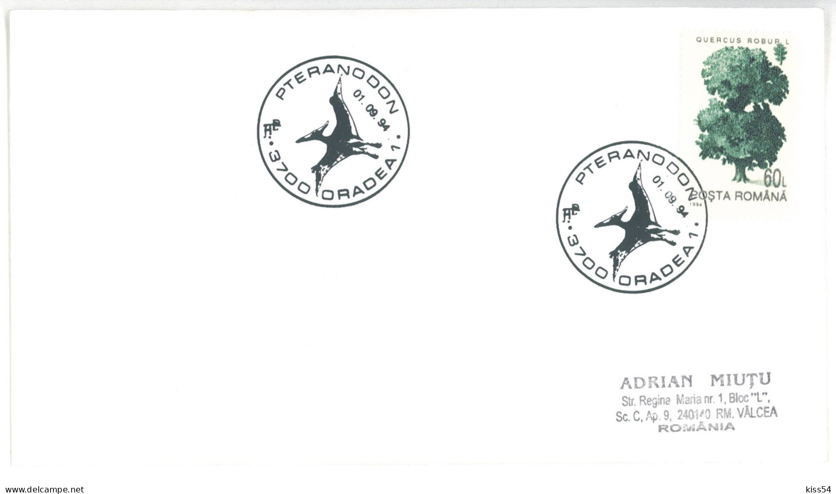 CV 18 - 842 PREHISTORY, Animal PTERANODON - Cover - Used - 1994 - Lettres & Documents