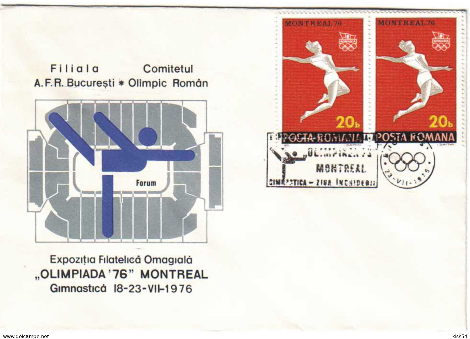 CV 18 - 9 MONTREAL Olimpic Games, Gymnastics, Romania - Cover - Used - 1976 - Lettres & Documents