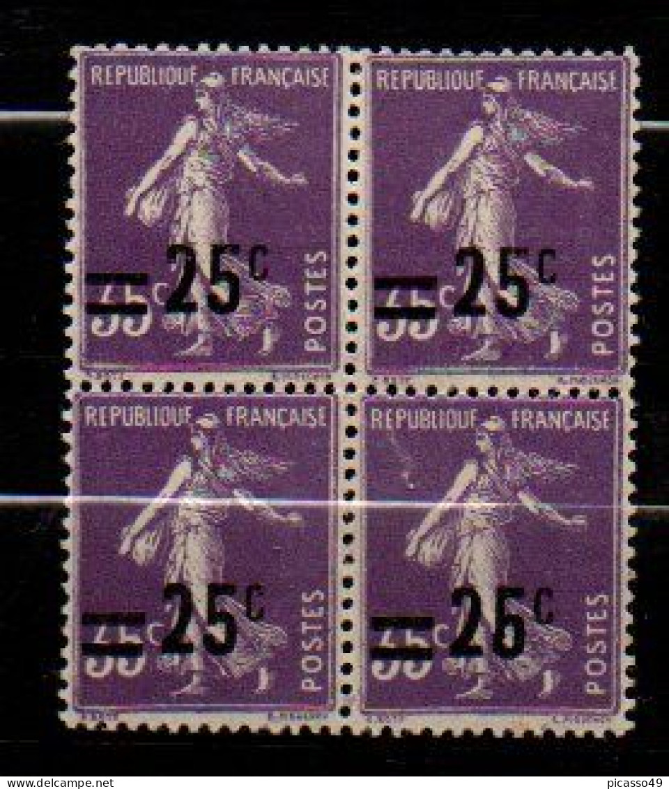 Timbre Semeuse Surchargé N° 218 **et * Avec Boucle Du 5 Fermé Dans Bloc De 4 ( Voir Description ) - Unused Stamps