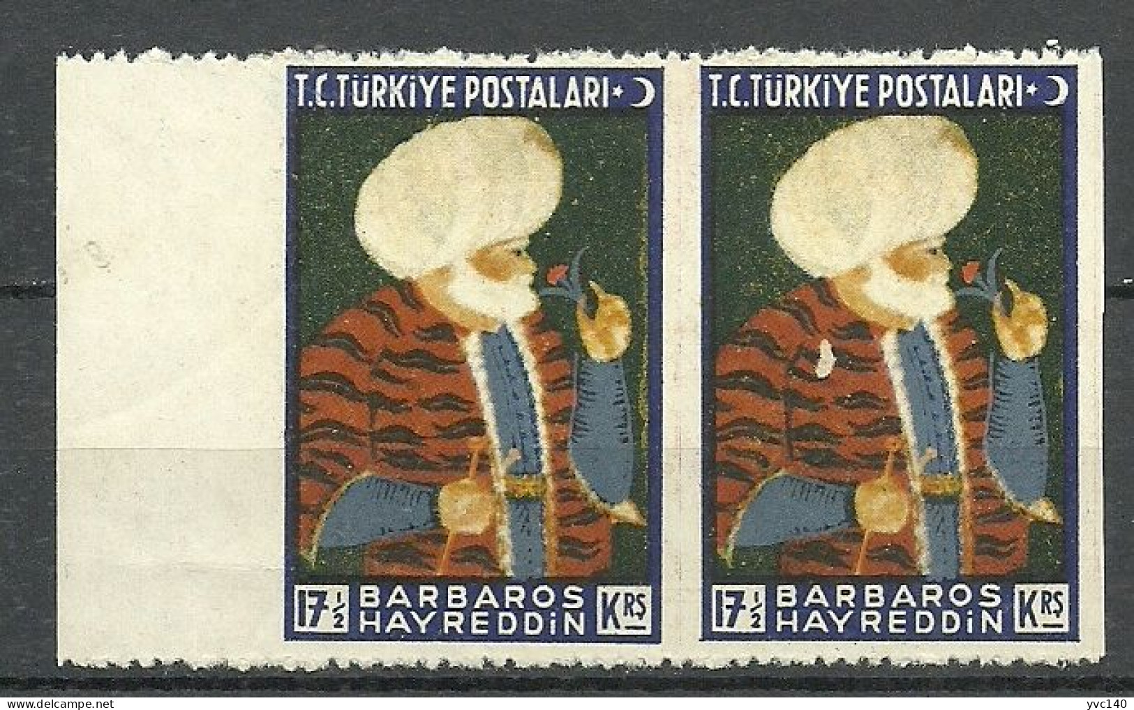 Turkey; 1941 395th Anniv. Of Barbaros Hayrettin's Death 17 1/2 K. ERROR "Partially Imperf." - Unused Stamps