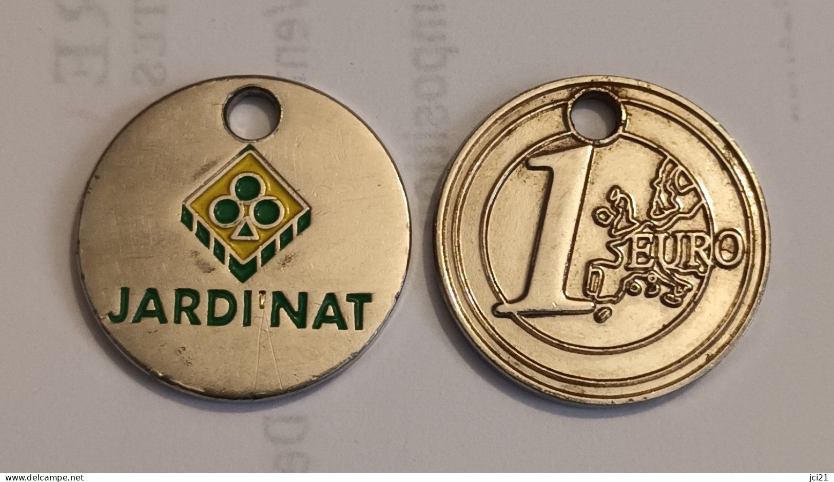 Jeton De Caddie " JARDI'NAT " Avec Visuel De La Pièce De 1 Euro (recto-verso ) []_Je377 - Moneda Carro