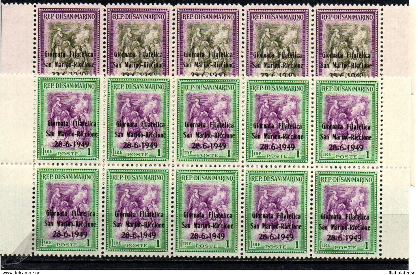 1949 - San Marino 356/57 Soprastampati - Blocco Di 10   ++++++ - Unused Stamps