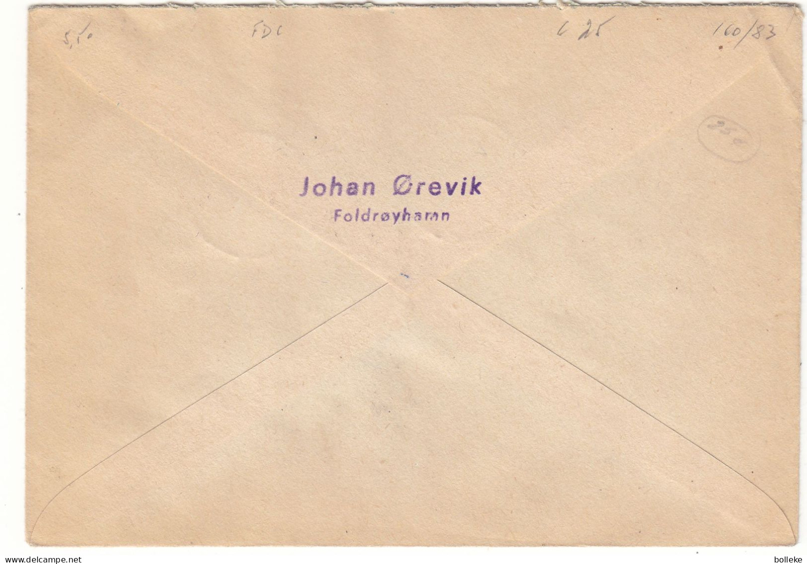 Norvège - Lettre FDC De 1945 - Oblit Foldroyhamn - Exp Vers Aarhus - Valeur 25 Euros - - Brieven En Documenten