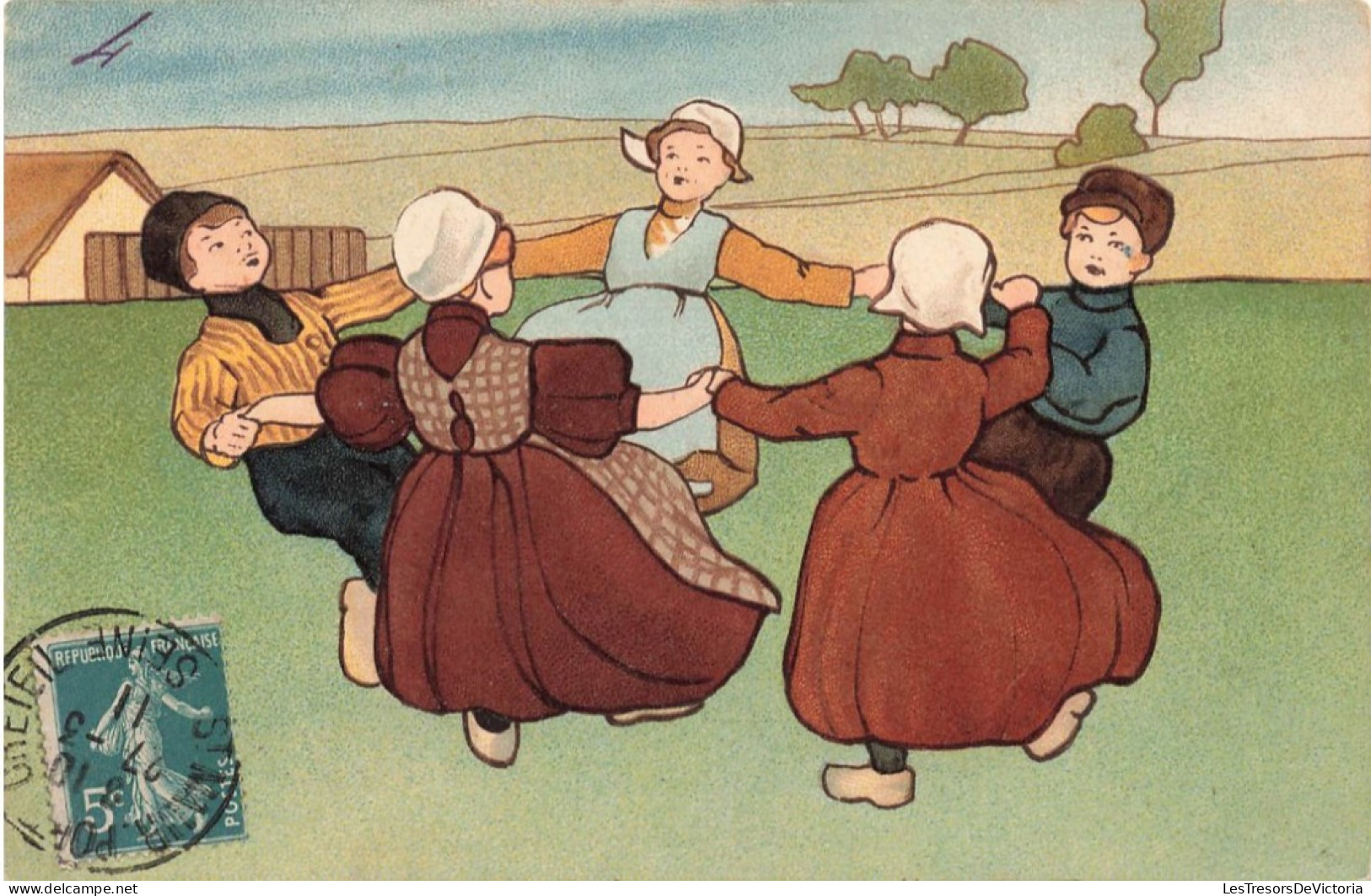 ENFANTS - Dessins D'enfants - Groupe D'enfants Qui Jouent - Carte Postale Ancienne - Kindertekeningen