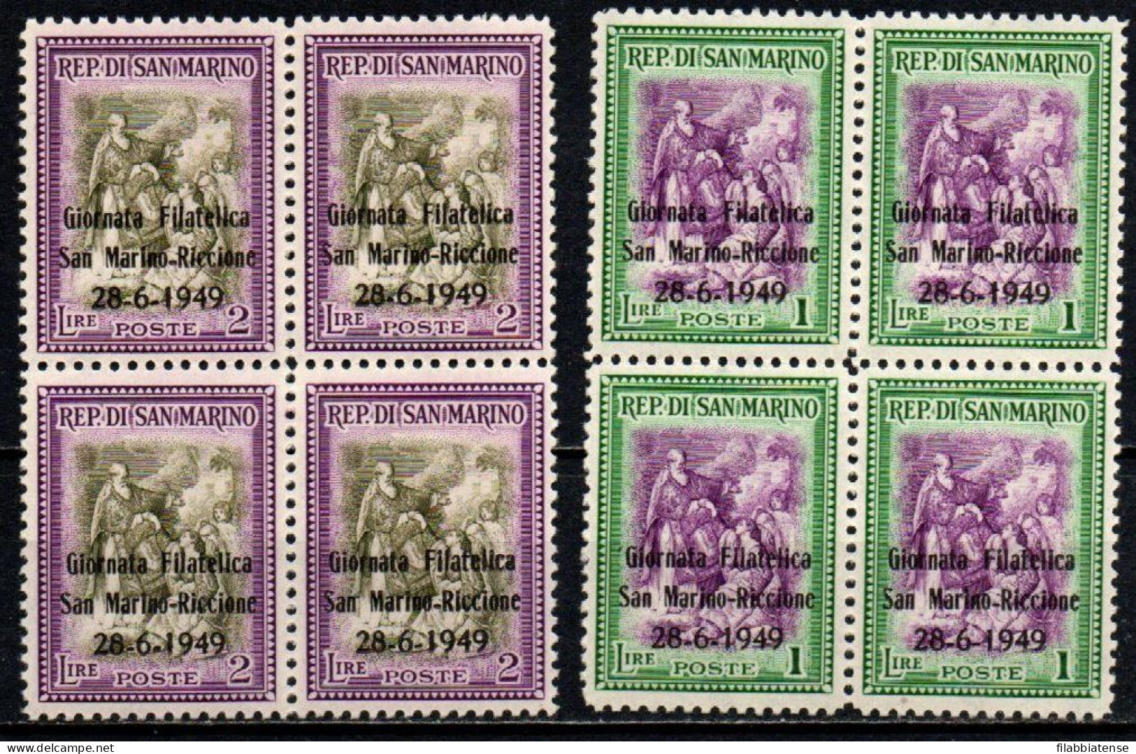 1949 - San Marino 356/57 Soprastampati - Quartina   ++++++ - Unused Stamps