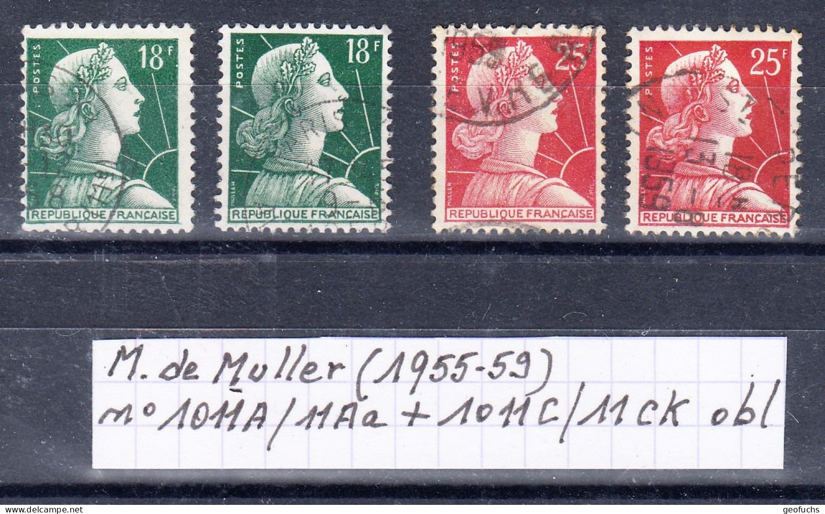 France Marianne De Muller (1955-59) Y/T N° 1011A/11Aa + 1011C/1011Ck Oblitérés - 1955-1961 Marianne Of Muller