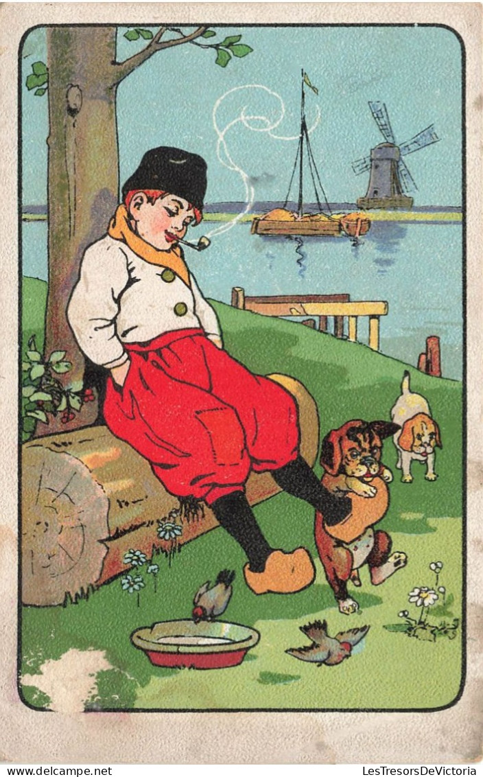 ENFANTS - Dessins D'enfants - Garçon Donnant De La Nourriture Aux Oiseaux - Carte Postale Ancienne - Kinder-Zeichnungen