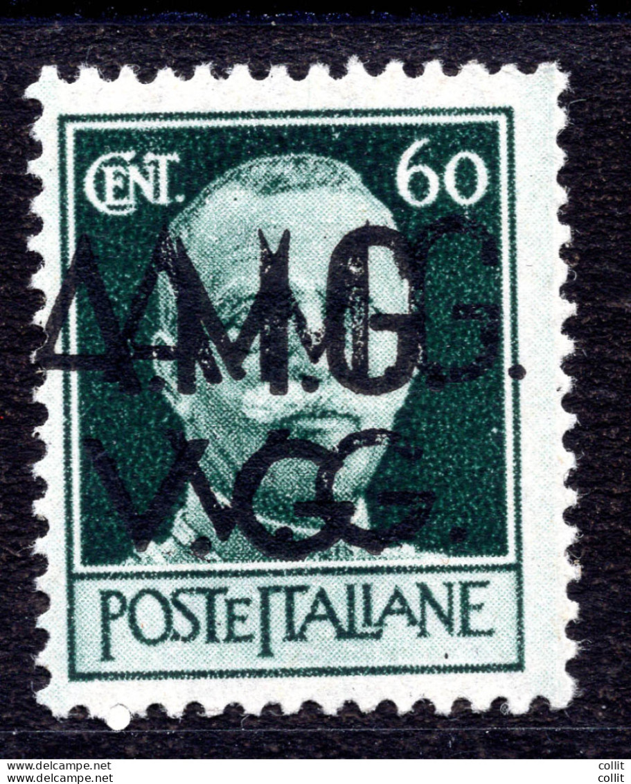AMG.VG. - Cent. 60 Verde Mirto Varietà Doppia Soprastampa - Mint/hinged