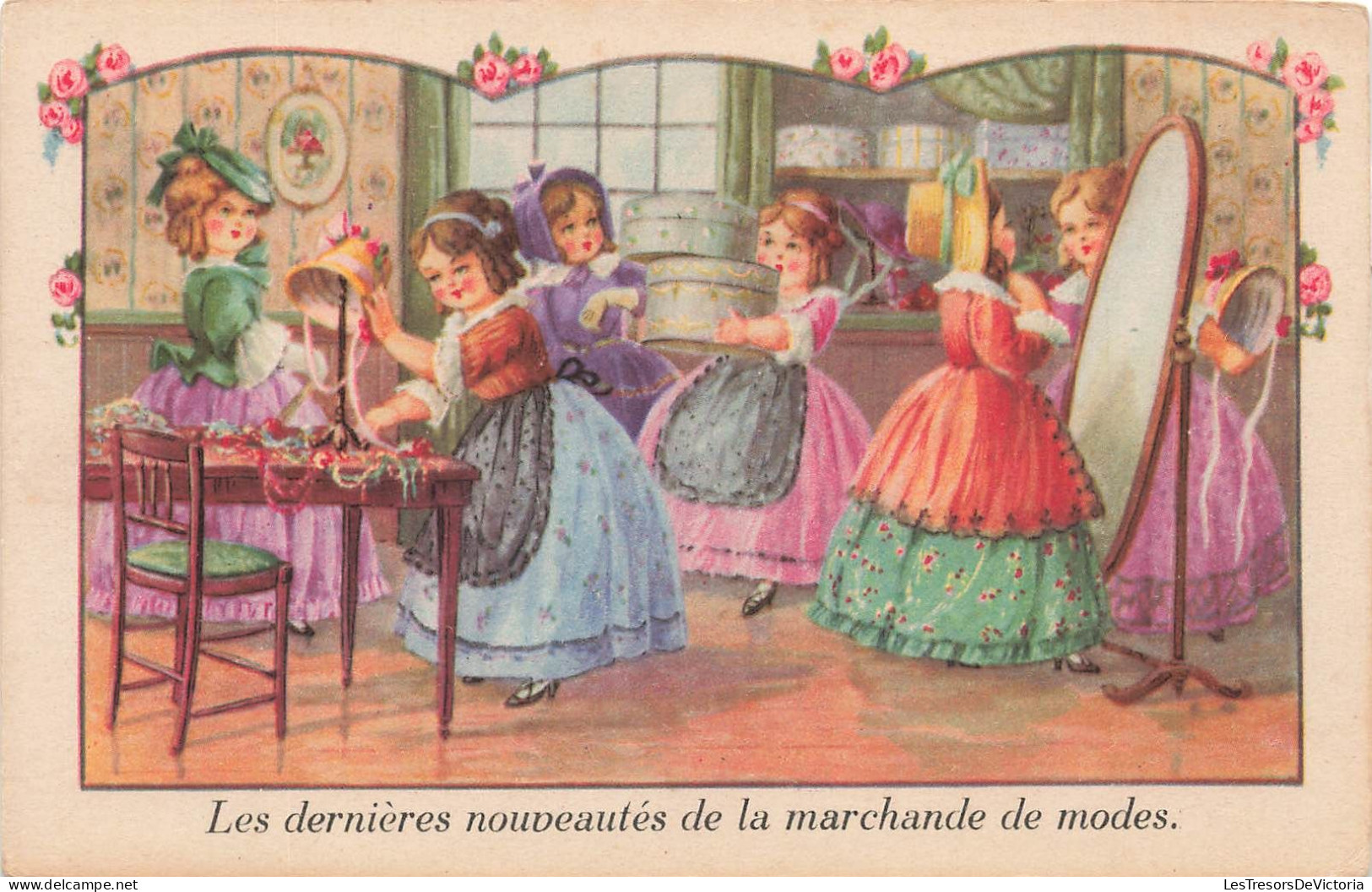 ENFANTS - Dessins D'enfants - Les Dernières Nouveautés De La Marchande De Modes - Jeunes Filles - Carte Postale Ancienne - Dibujos De Niños