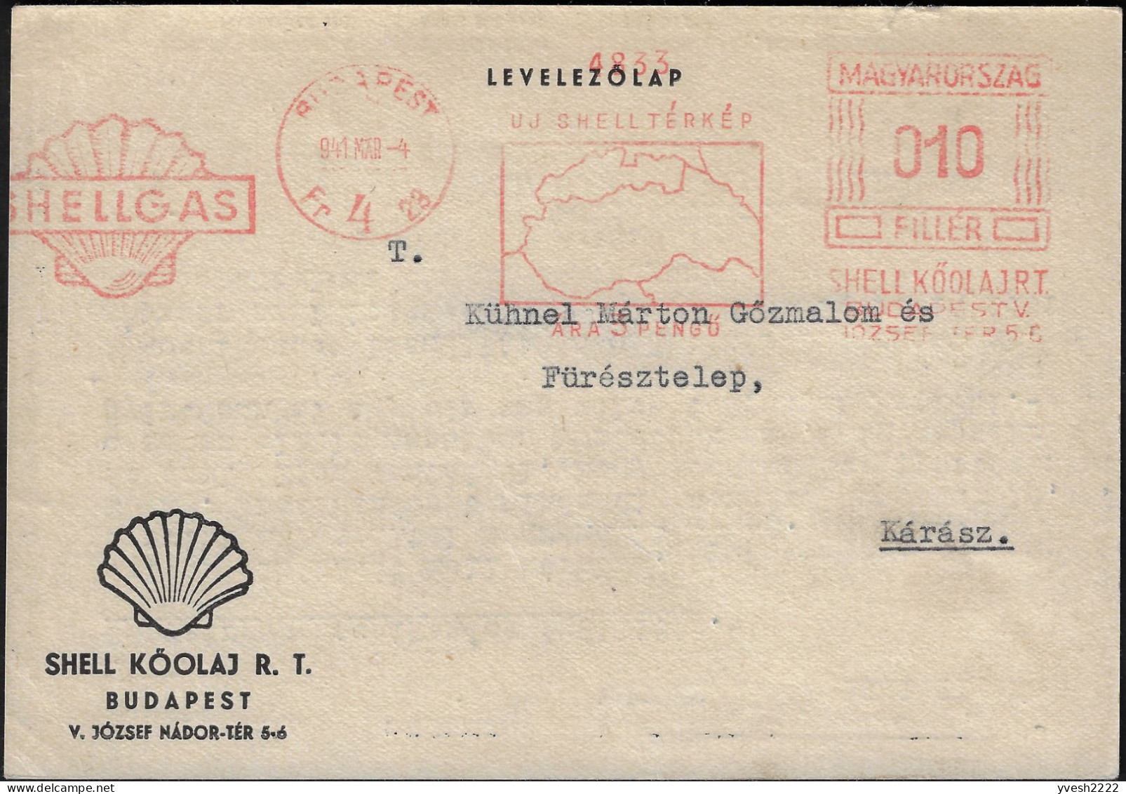 Hongrie 1941. EMA Shell. Carte De La Hongrie Fasciste Avec La Slovaquie Et Une Partie De La Roumanie Annexées - WW2
