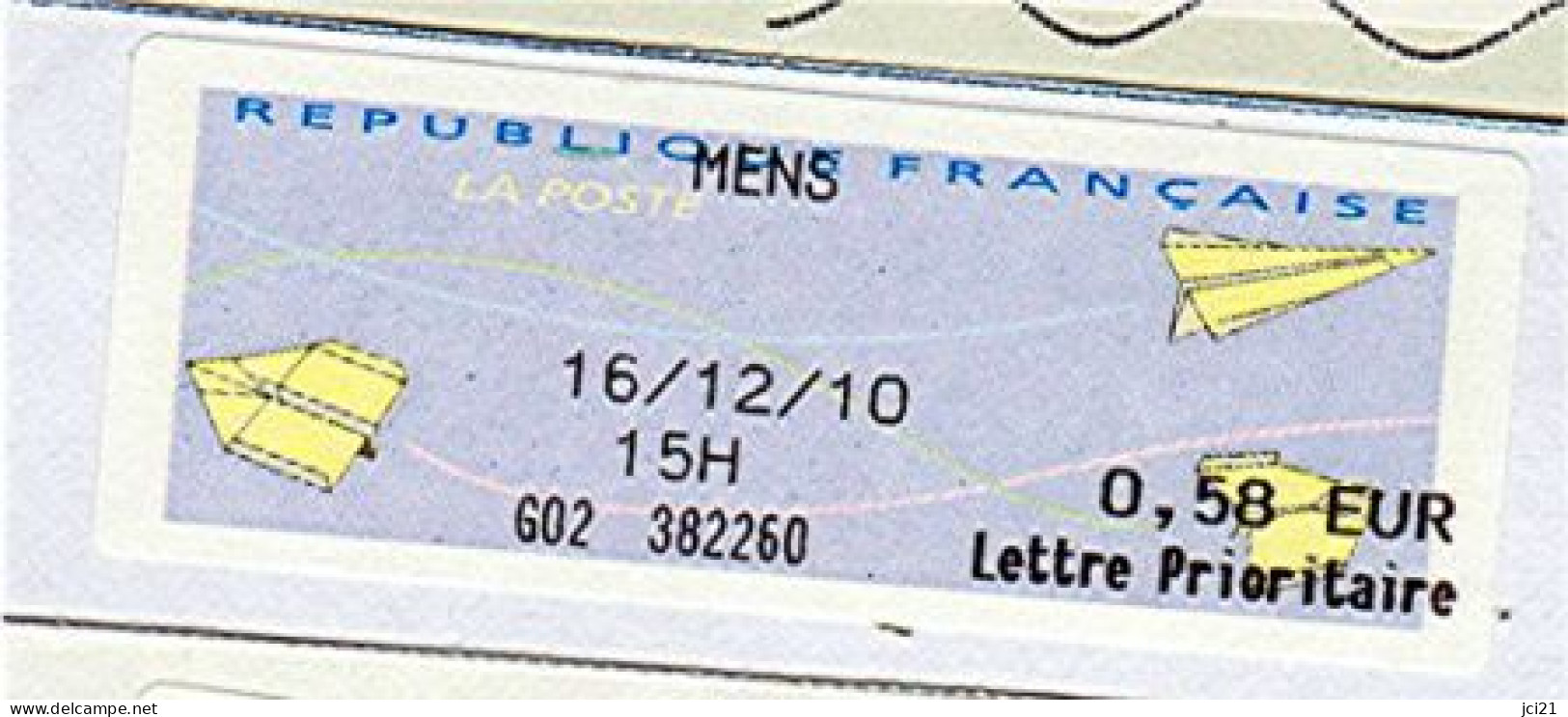 VIGNETTE ETIQUETTE DE GUICHET SUR ENVELOPPE ENTIÈRE - " MENS " (_E450) - 2000 Type « Avions En Papier »