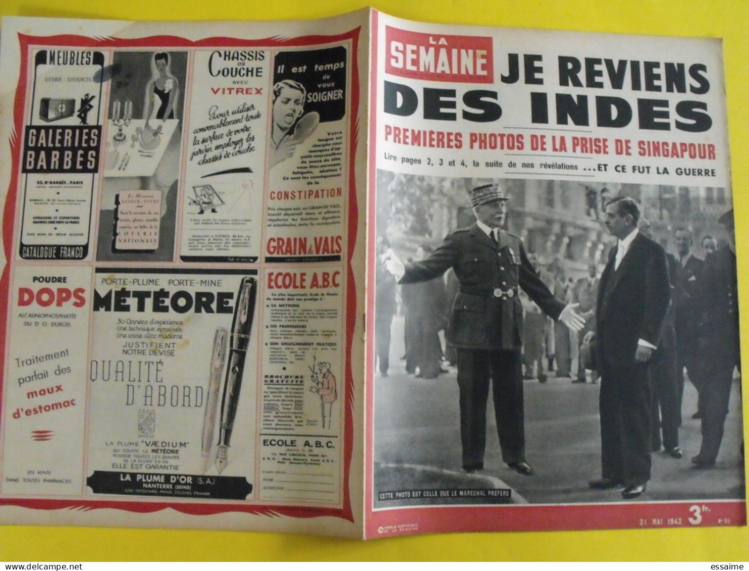 6 revues La semaine de 1942. actualités guerre photos collaboration madagascar jean marais pétain chine crimée inde