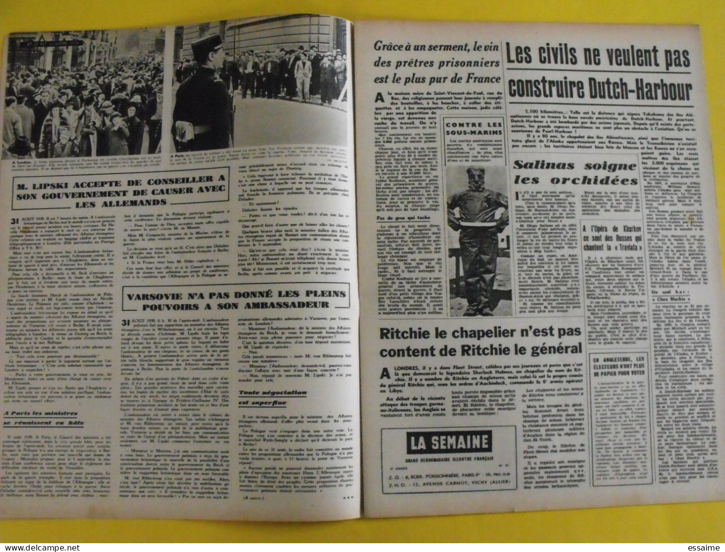 6 revues La semaine de 1942. actualités guerre photos collaboration madagascar jean marais pétain chine crimée inde