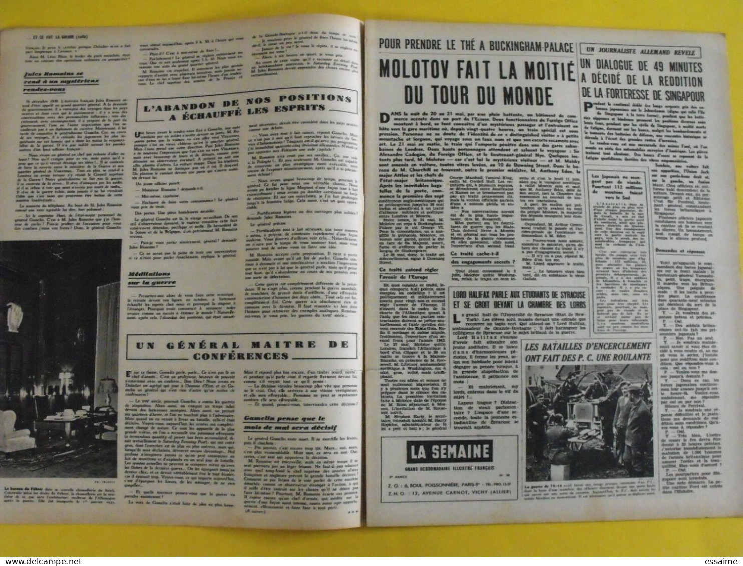 6 revues La semaine de 1942. actualités guerre photos collaboration madagascar jean marais pétain chine crimée inde