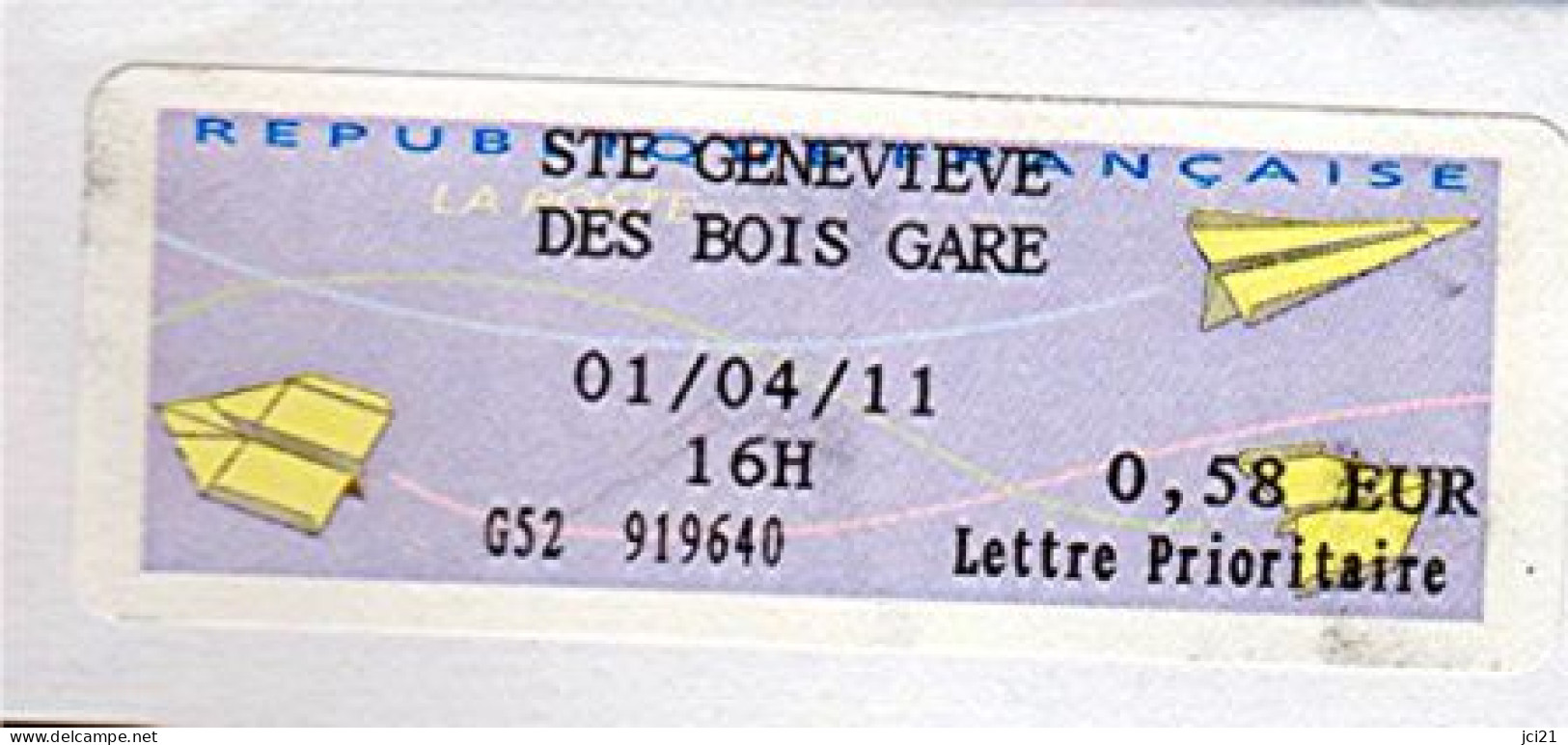 VIGNETTE ETIQUETTE DE GUICHET SUR ENVELOPPE ENTIÈRE - " STE GENEVIEVE DES BOIS GARE " (_E453) - 2000 Type « Avions En Papier »