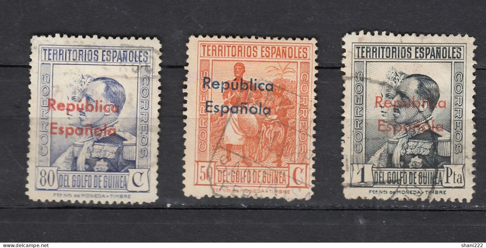 Spanish Guinea 1932 Definitives, Revised Overprint - 3 Values (e-798) - Guinea Spagnola
