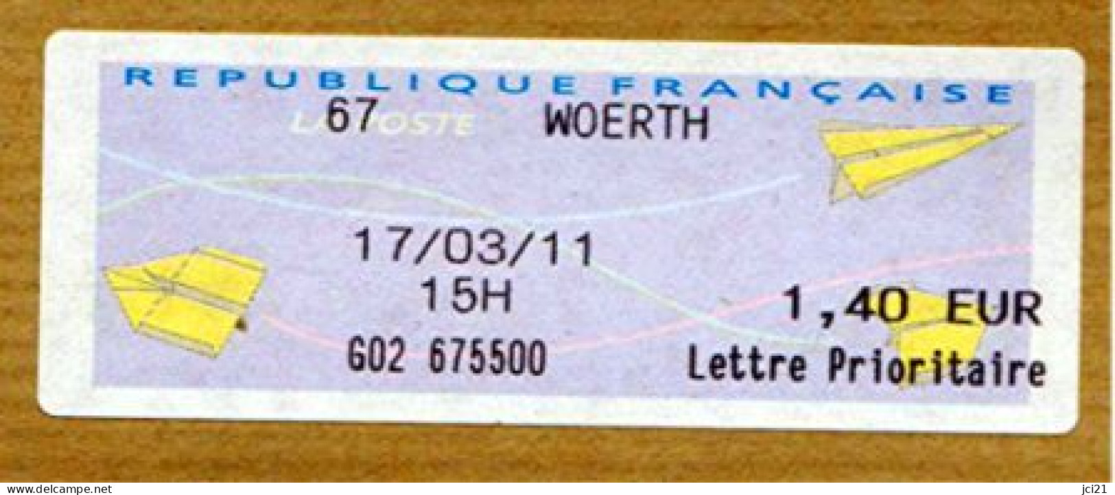 VIGNETTE ETIQUETTE DE GUICHET SUR FRAGMENT - 67 WOERTH _E460 - 2000 « Avions En Papier »